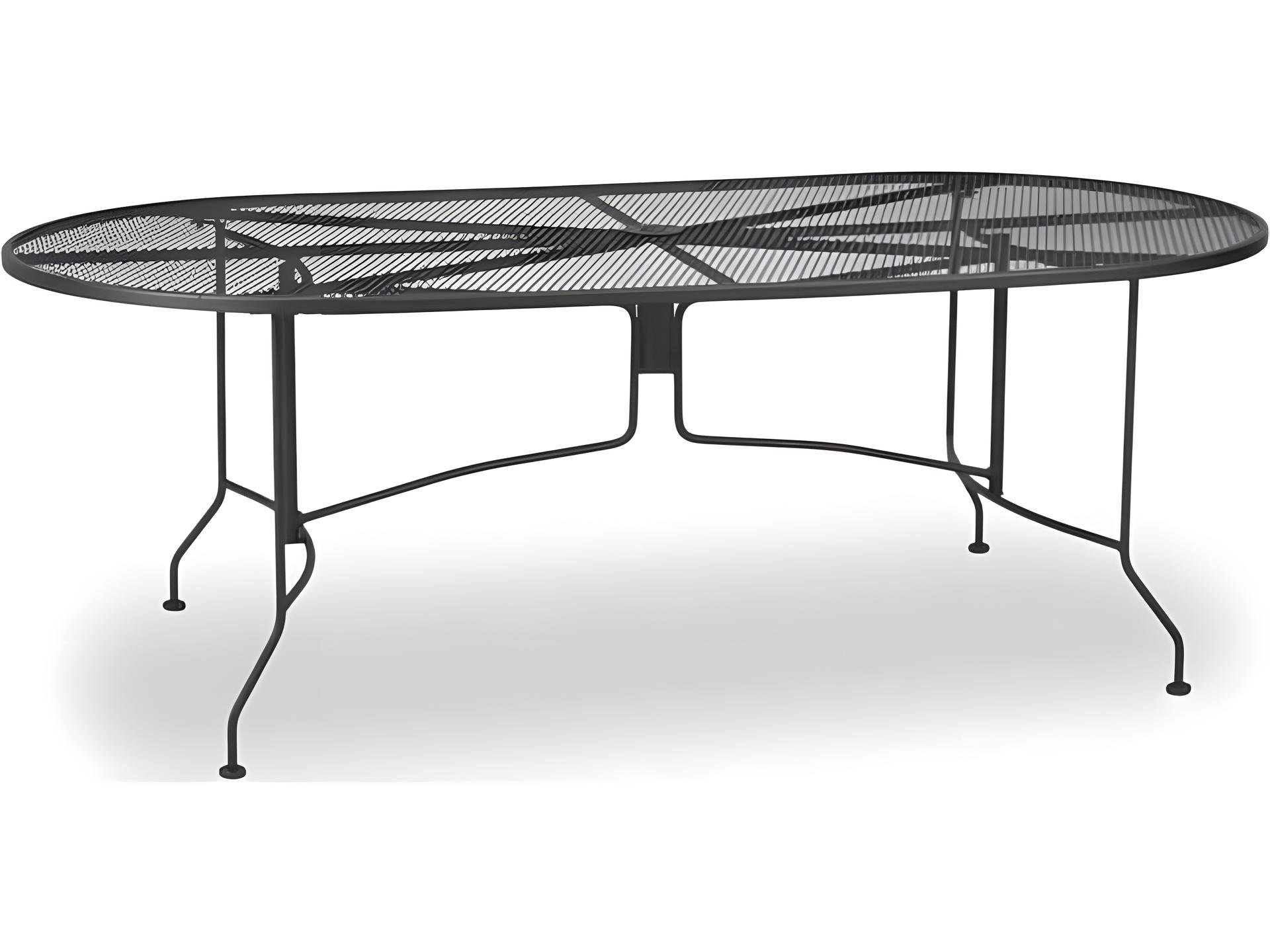 Oval Mesh Wrought Iron Outdoor Dining Table with Umbrella Hole
