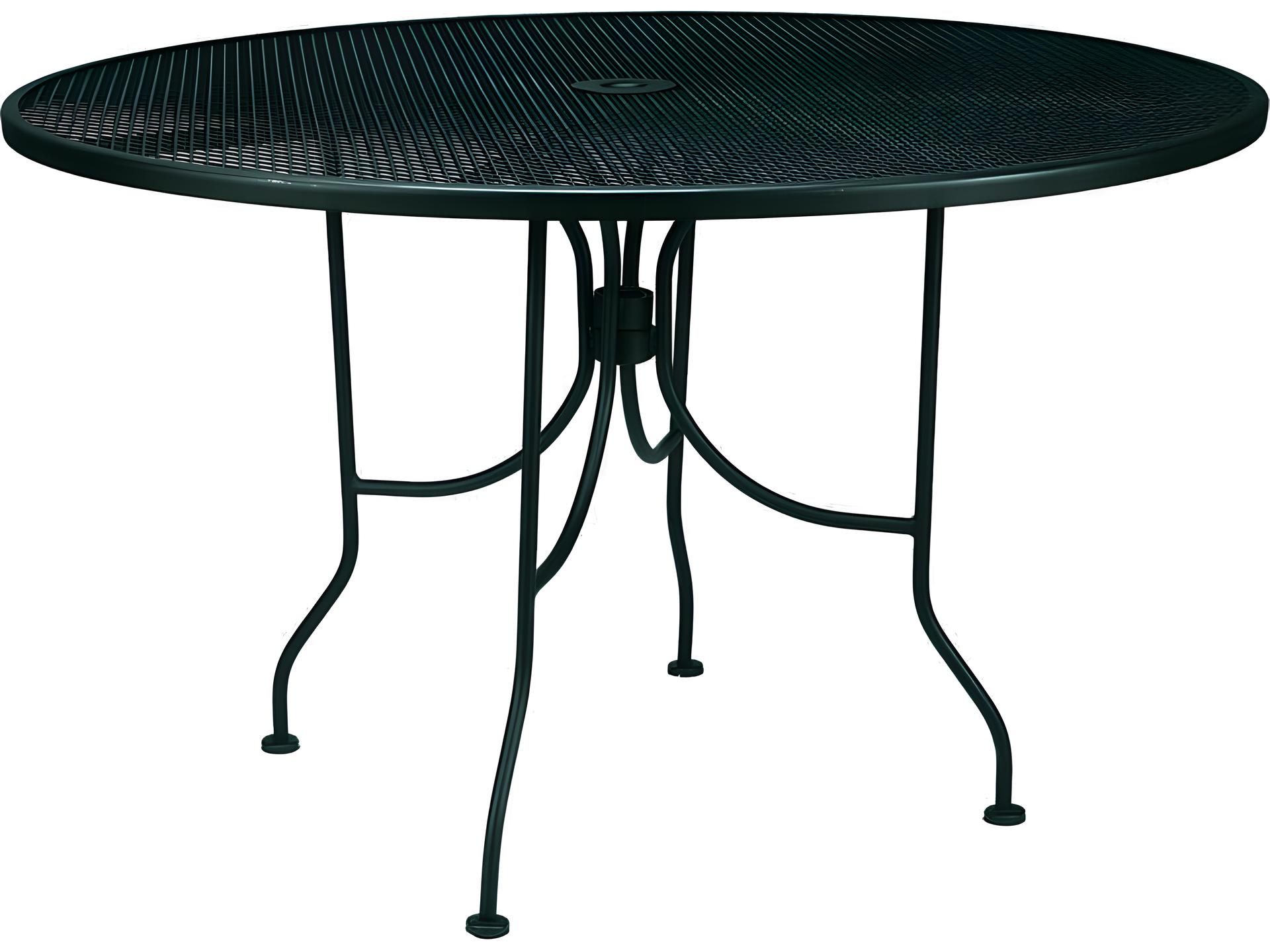 Mesh Wrought Iron 48-Inch Round Outdoor Dining Table with Umbrella Hole