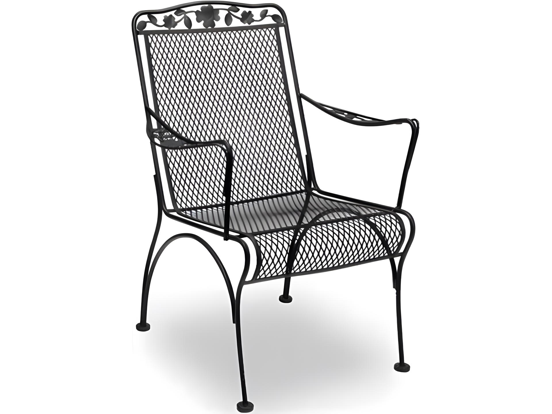 Dogwood Wrought Iron Outdoor Patio Dining Armchair in Charcoal