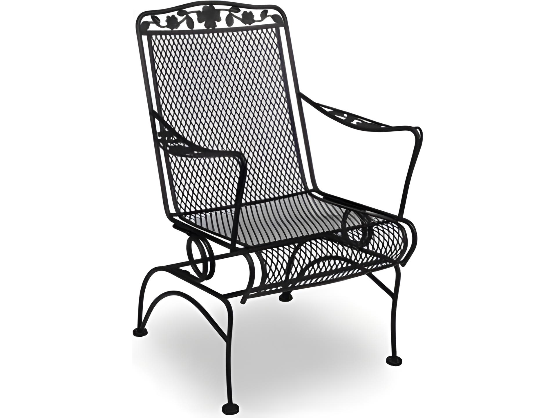 Dogwood Wrought Iron Coil Spring Patio Dining Arm Chair in Charcoal