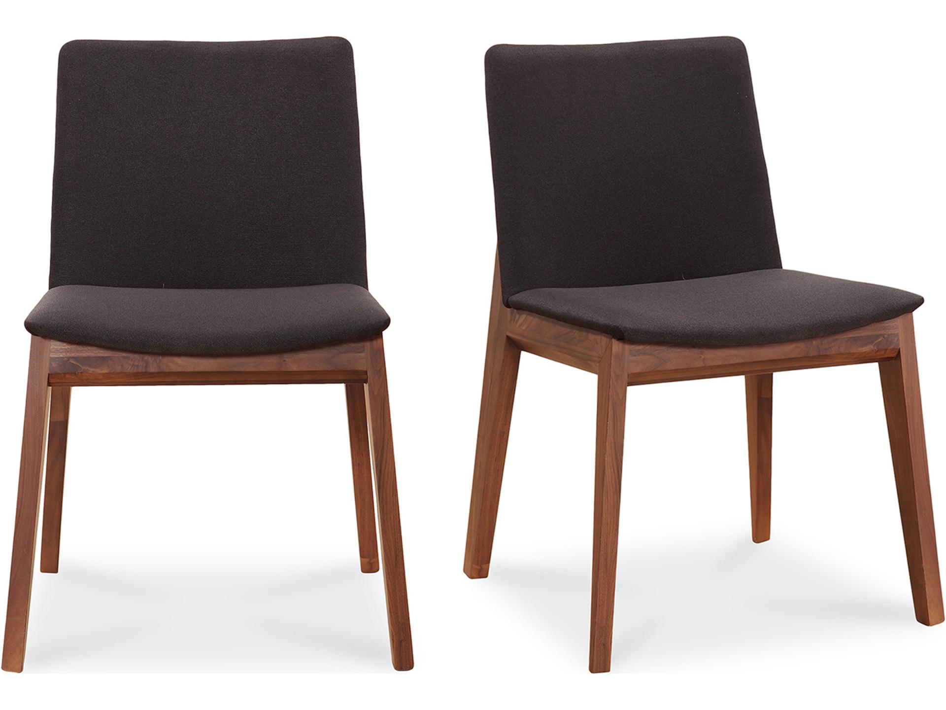 Deco Upholstered Dining Side Chair in Black with Walnut Frame