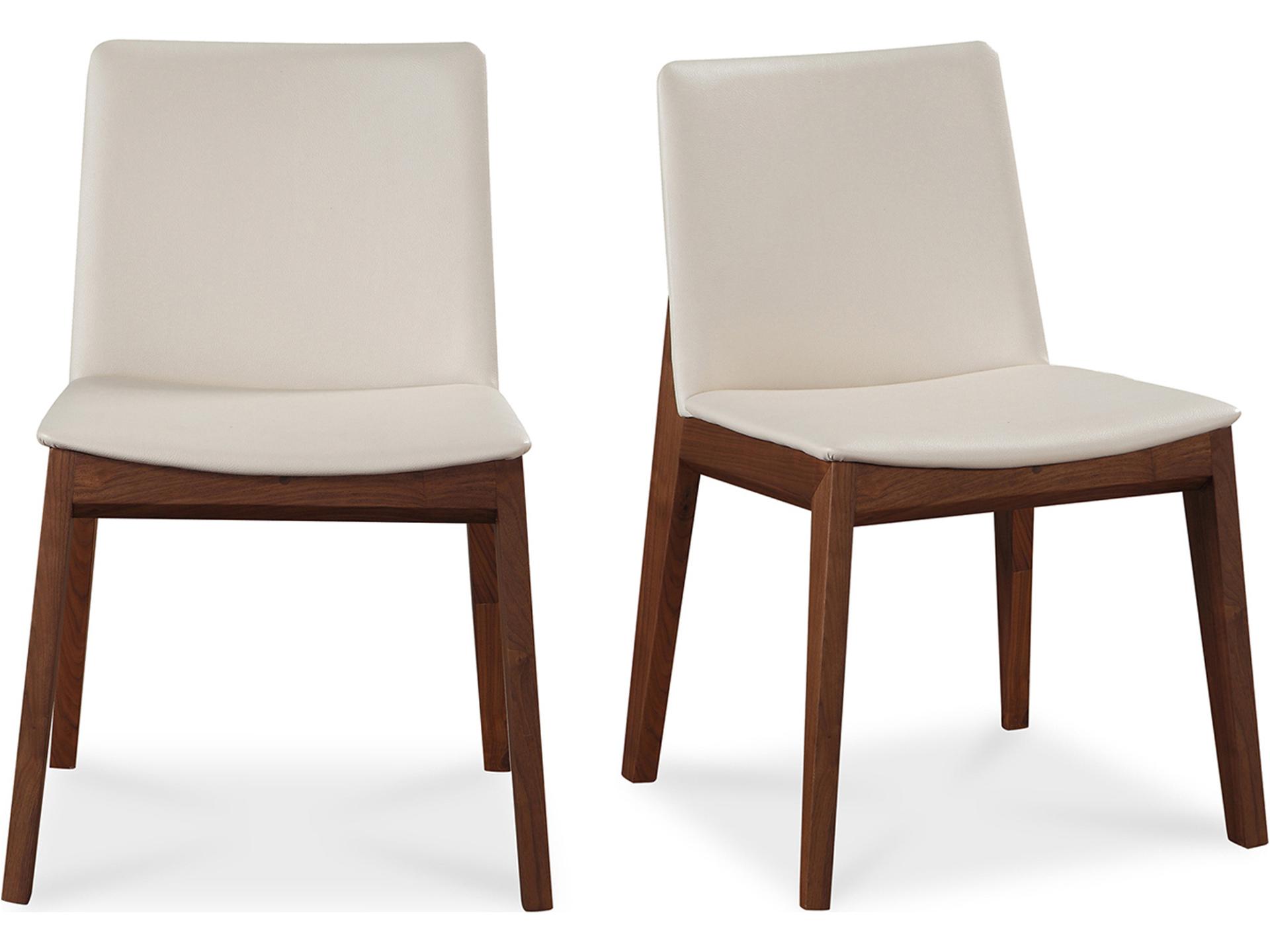 Moe's Home Deco Walnut Wood White Upholstered Side Dining Chair - Set of Two