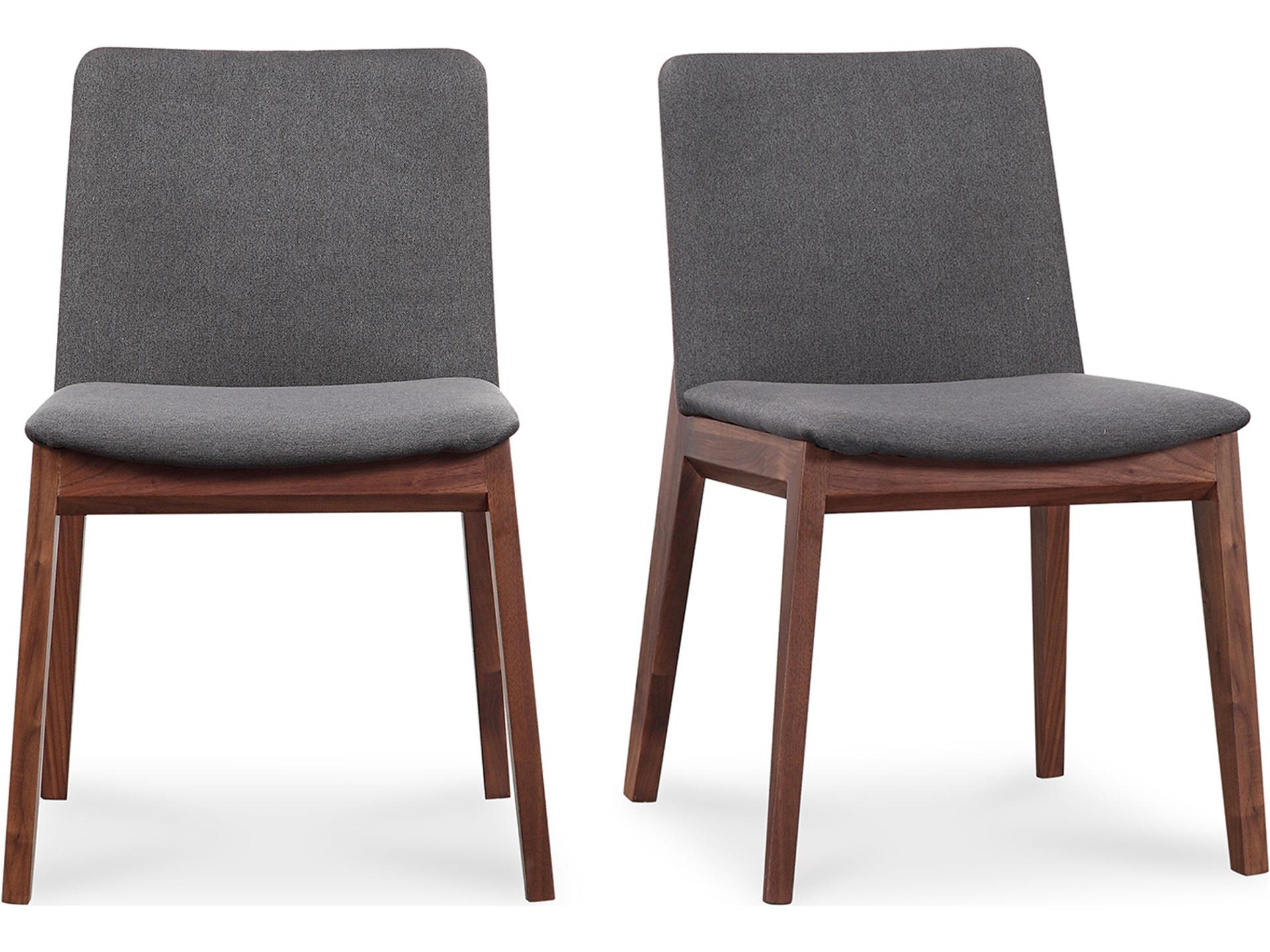 Deco Walnut Wood Black Upholstered Side Dining Chair - Set of Two