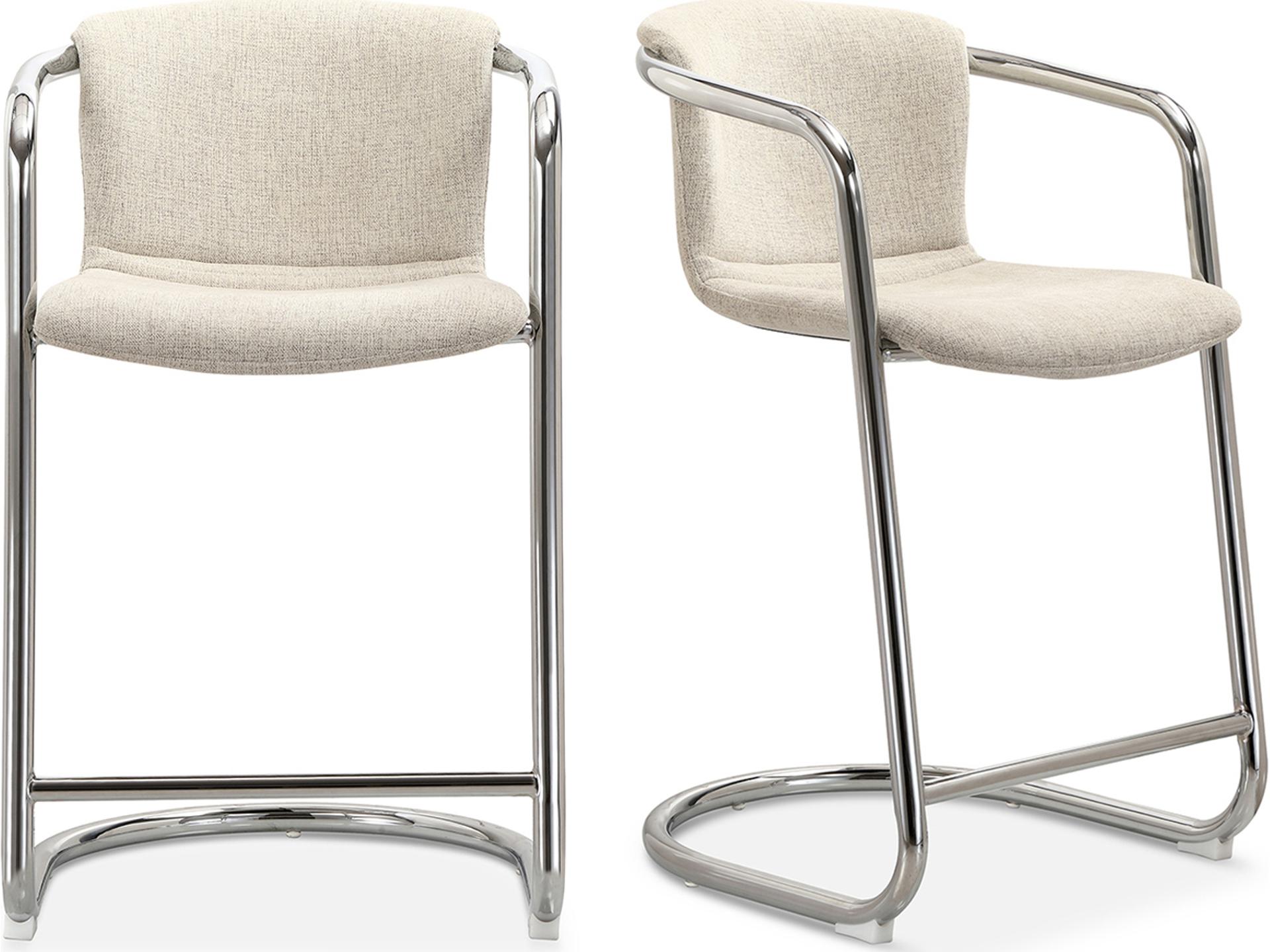 Freeman Upholstered Blended Cream Chrome Counter Stool Set of Two - Set of Two