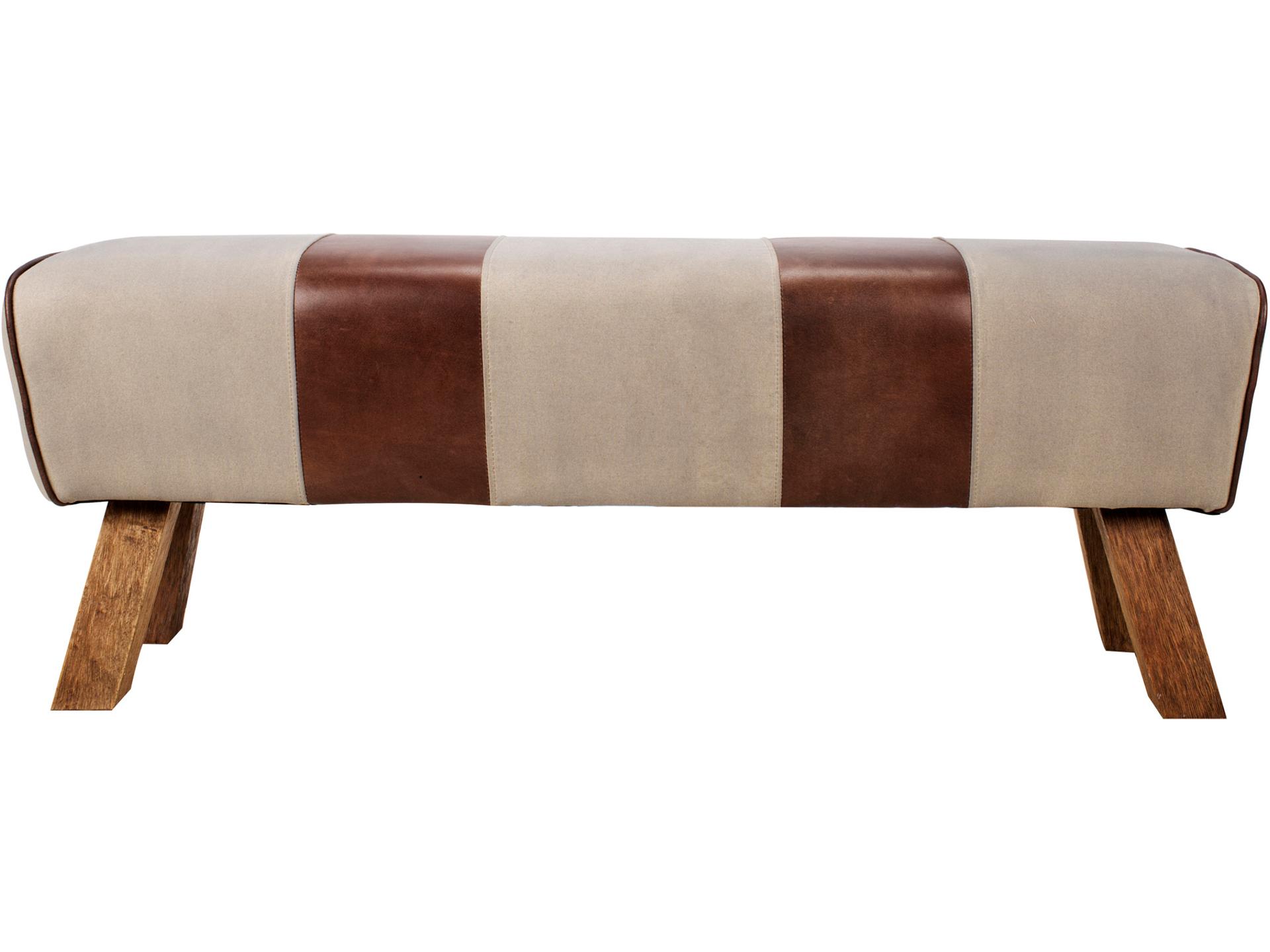 Brown Beige Leather Accent Bench