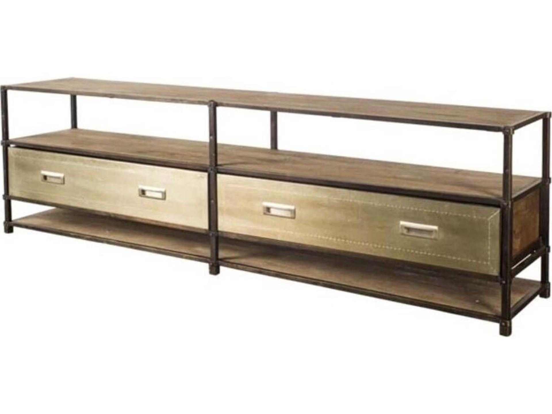 Farrow 72.5L x 14W x 20H Brass Wood and Metal TV Stand Media Console with Storage, TV up to 83"