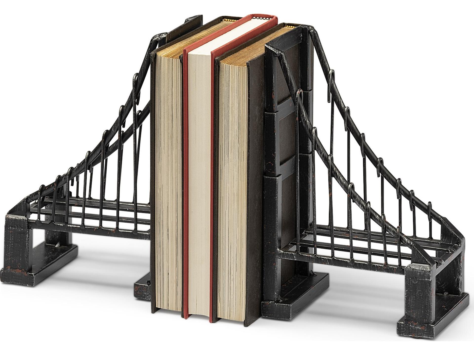 Suspension Set of 2 19L x 4W Brown Wrought Iron Suspension Bridge Bookends