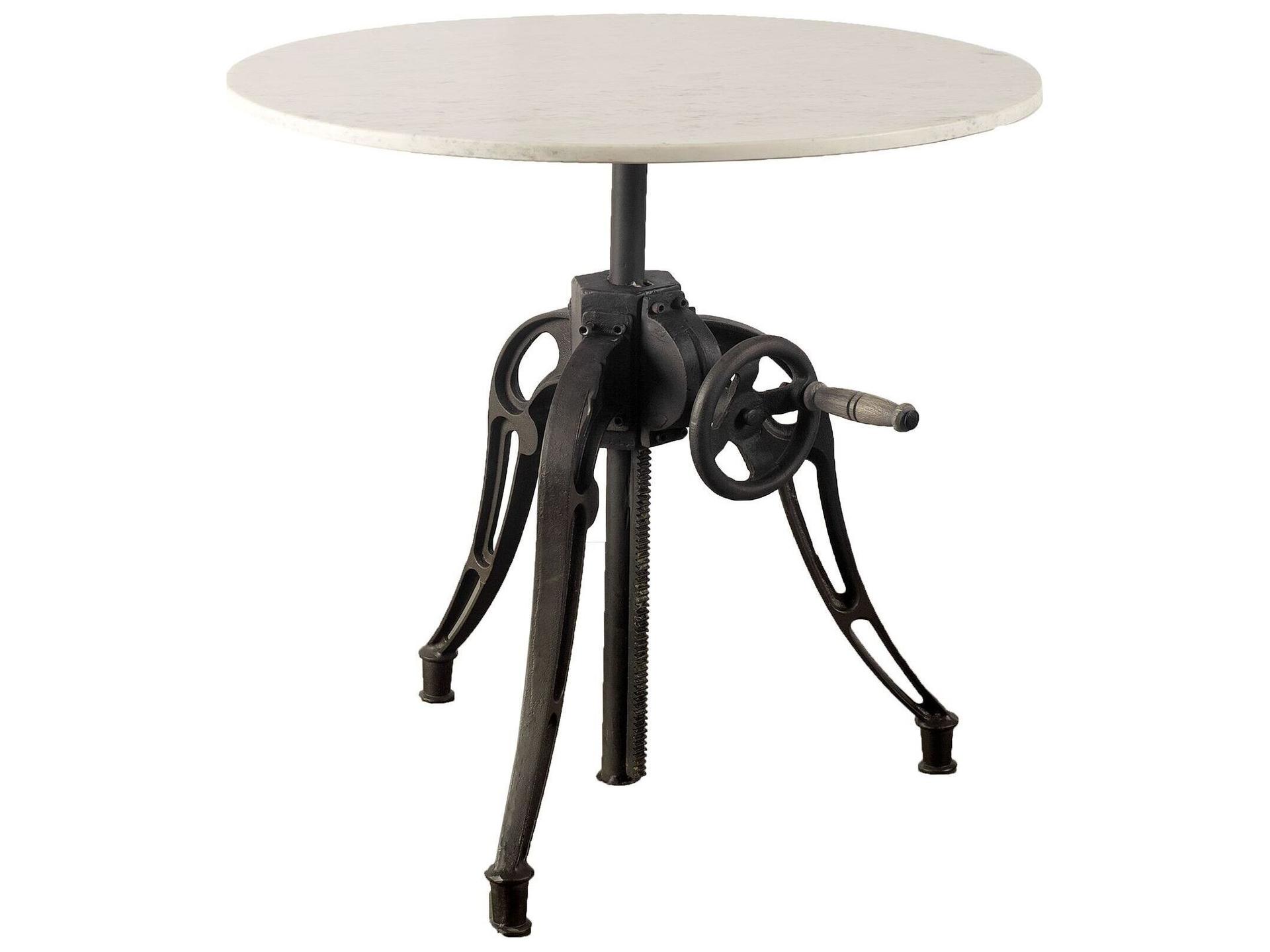 Emslie III 30" Round White Marble Top Black Metal Base Dining Table