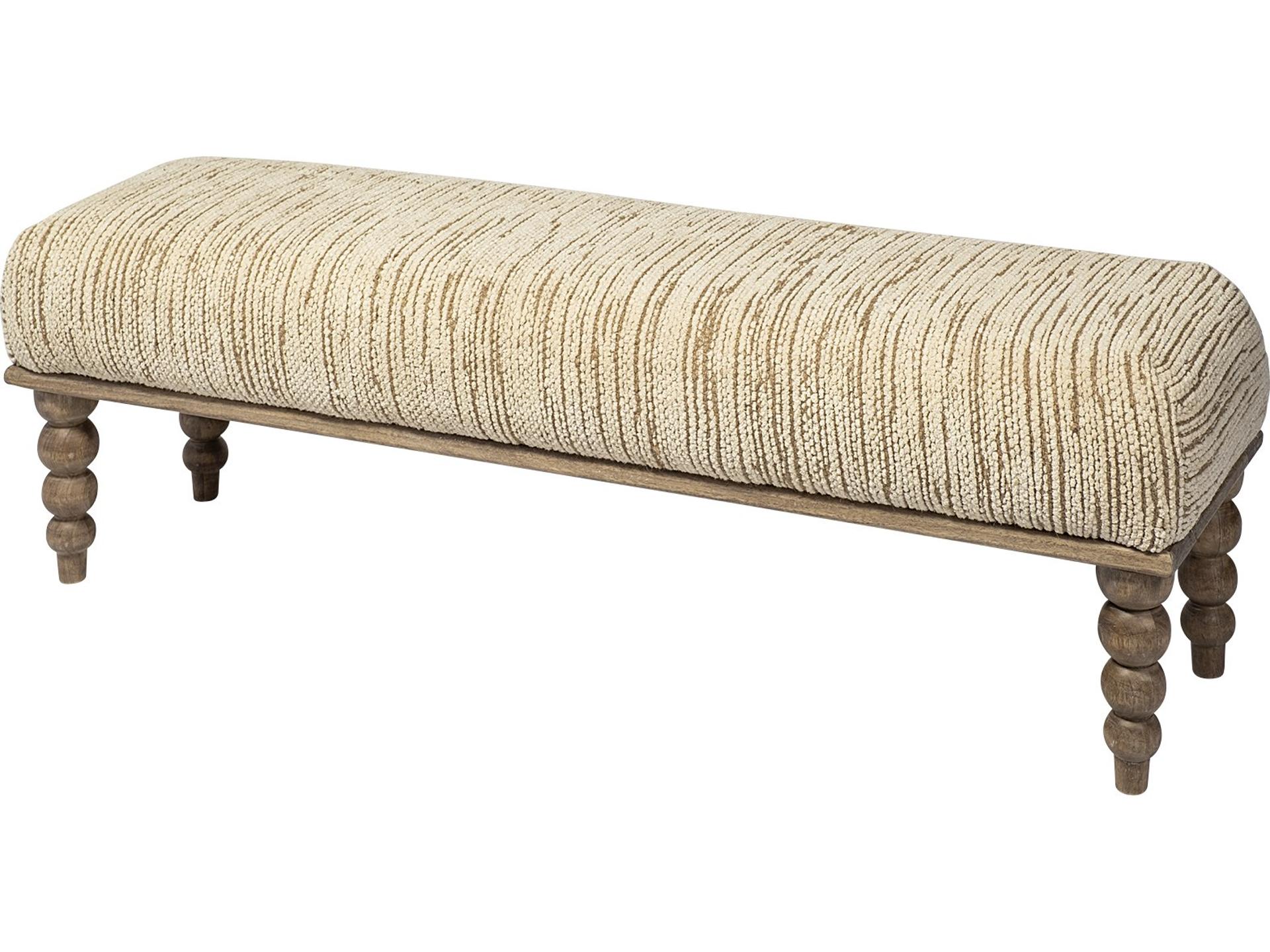 Alder II 55L x 16W Cream Upholstered Seat Wooden Base Accent Bench