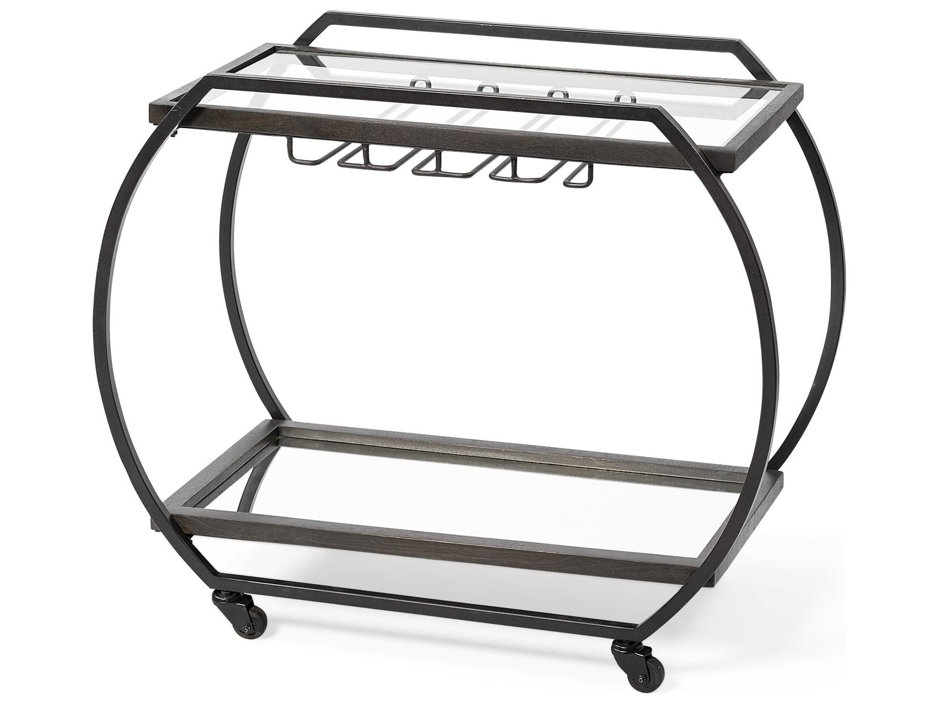 Chriselle Black Metal And Glass Two Tier Bar Cart