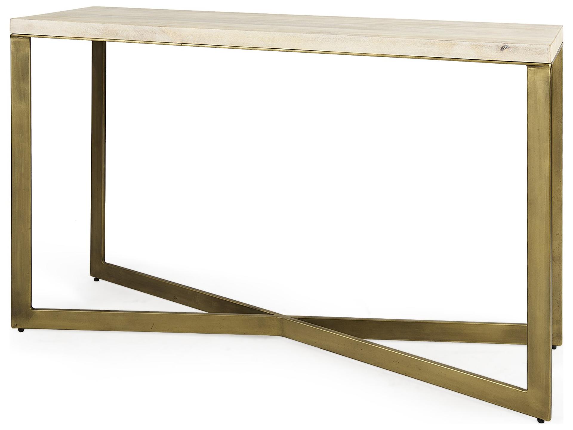 Faye 50L x 15W x 30H Beige Finished Wood W/Gold Metal Base Console Table