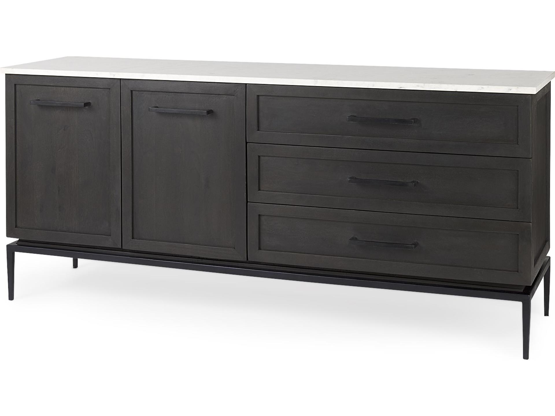 Divina Black-Brown Wood w/ White Marble Top and Black Metal Base Sideboard