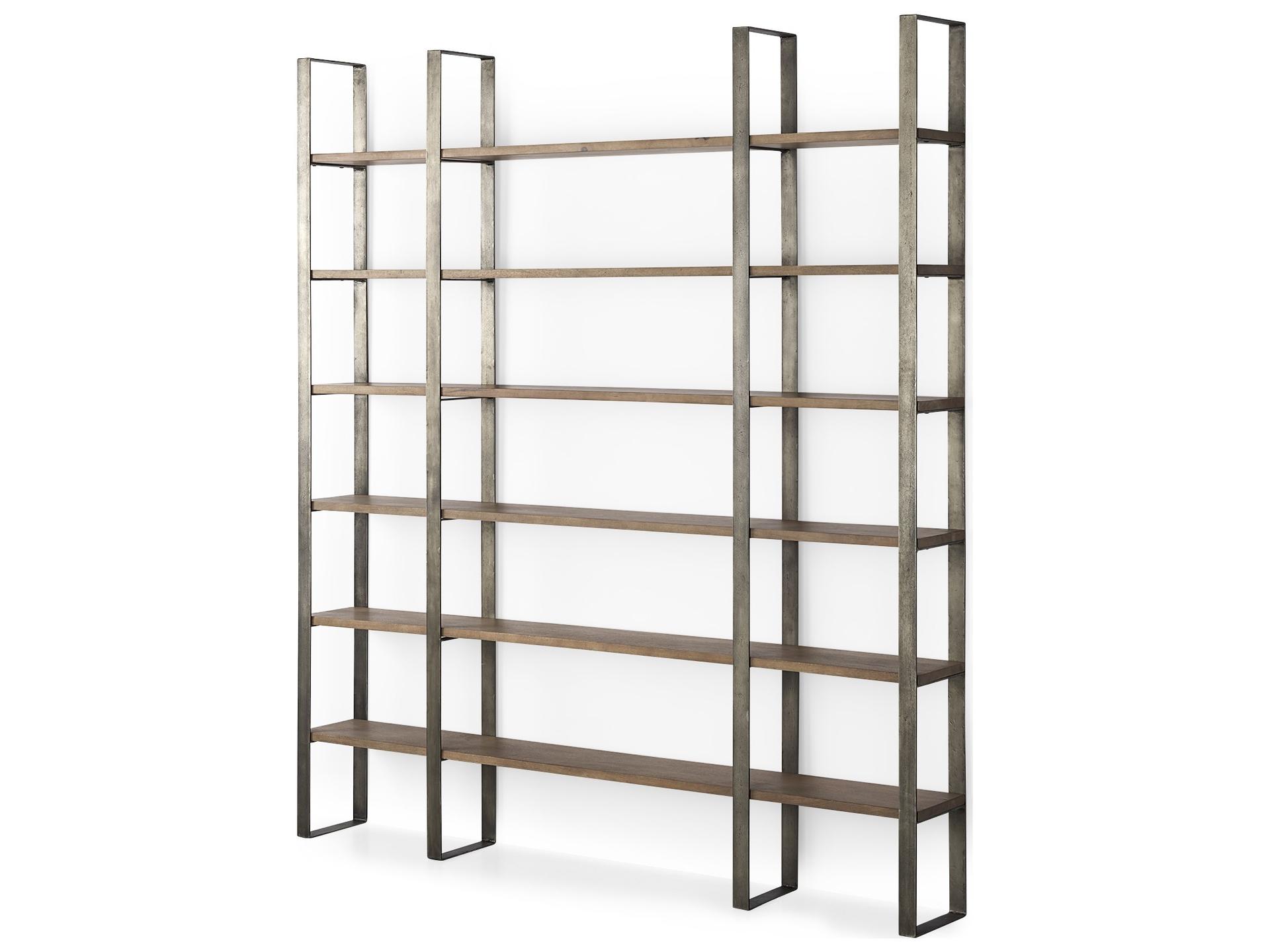 Taunton 80L x 10.5W x 90H Medium Brown Wood W/ Antique Nickel Metal Frame 6 Tier Shelving Unit