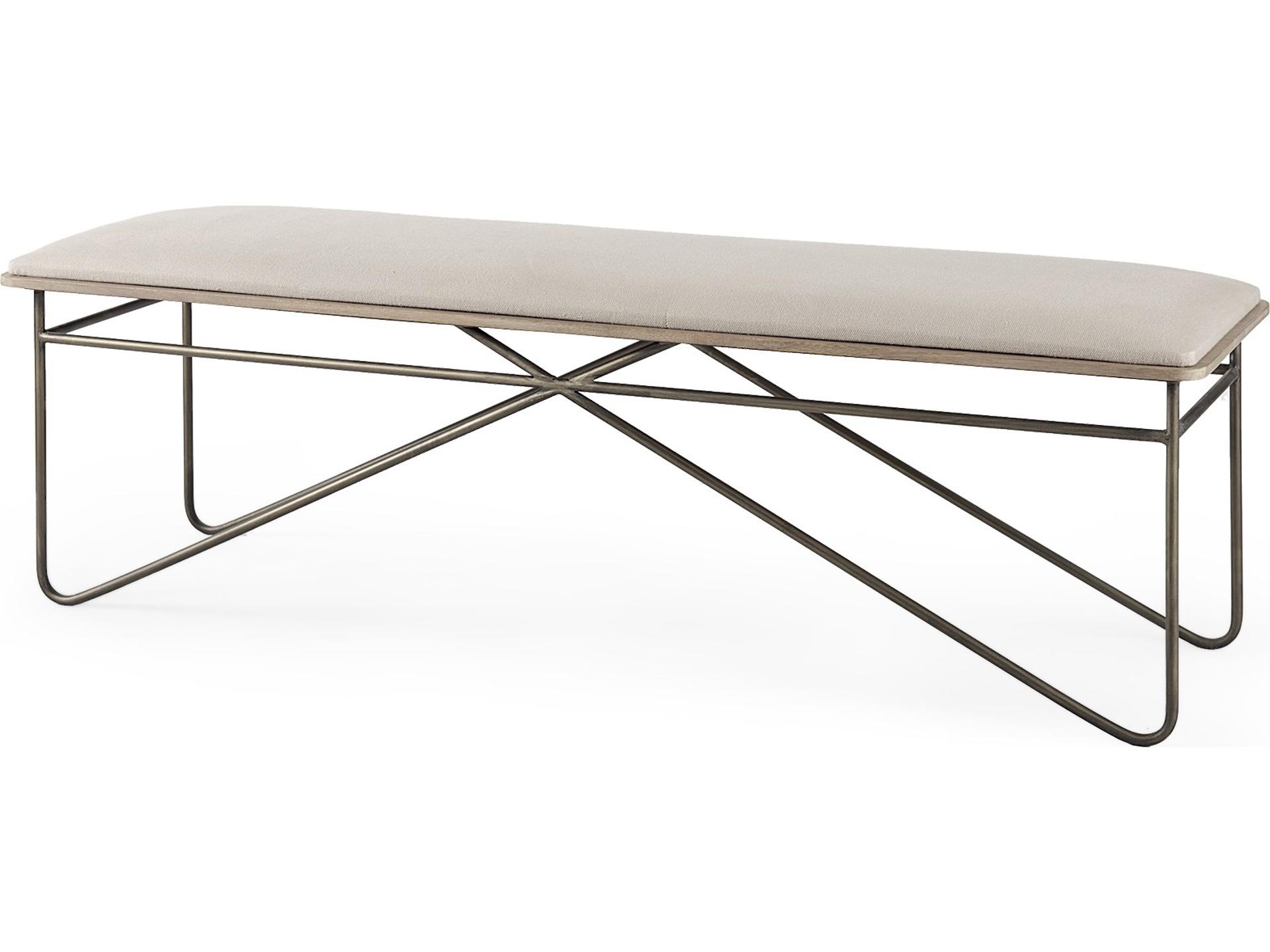 Camille 55.5L x 16.0W x 17.0H Cream Fabric Seat W/ Metal Frame Bench