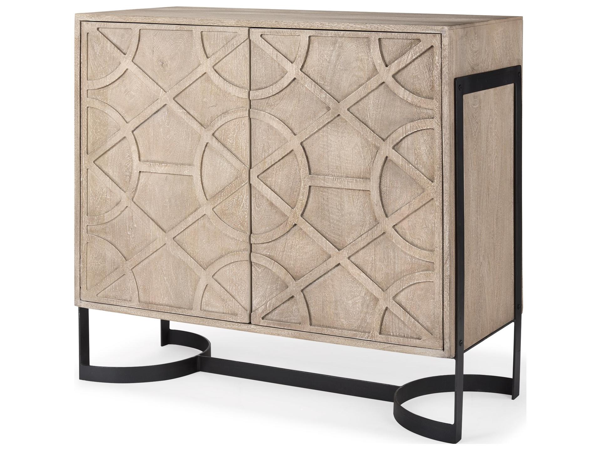 Rivien Brown Solid Wood W/Black Metal Frame 2 Door Accent Cabinet