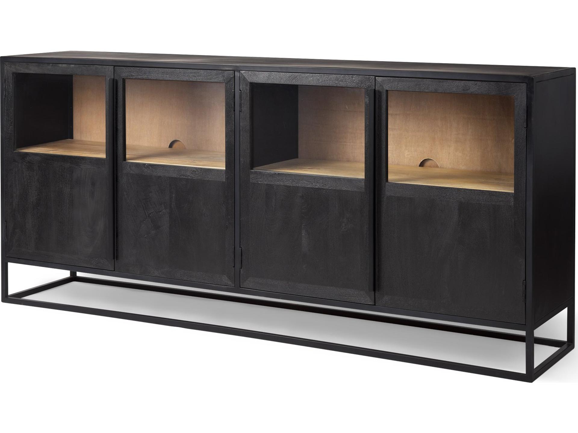 Sloan 80.0L x 17.0W x 36.0H Black Wood W/Black Metal Frame Sideboard