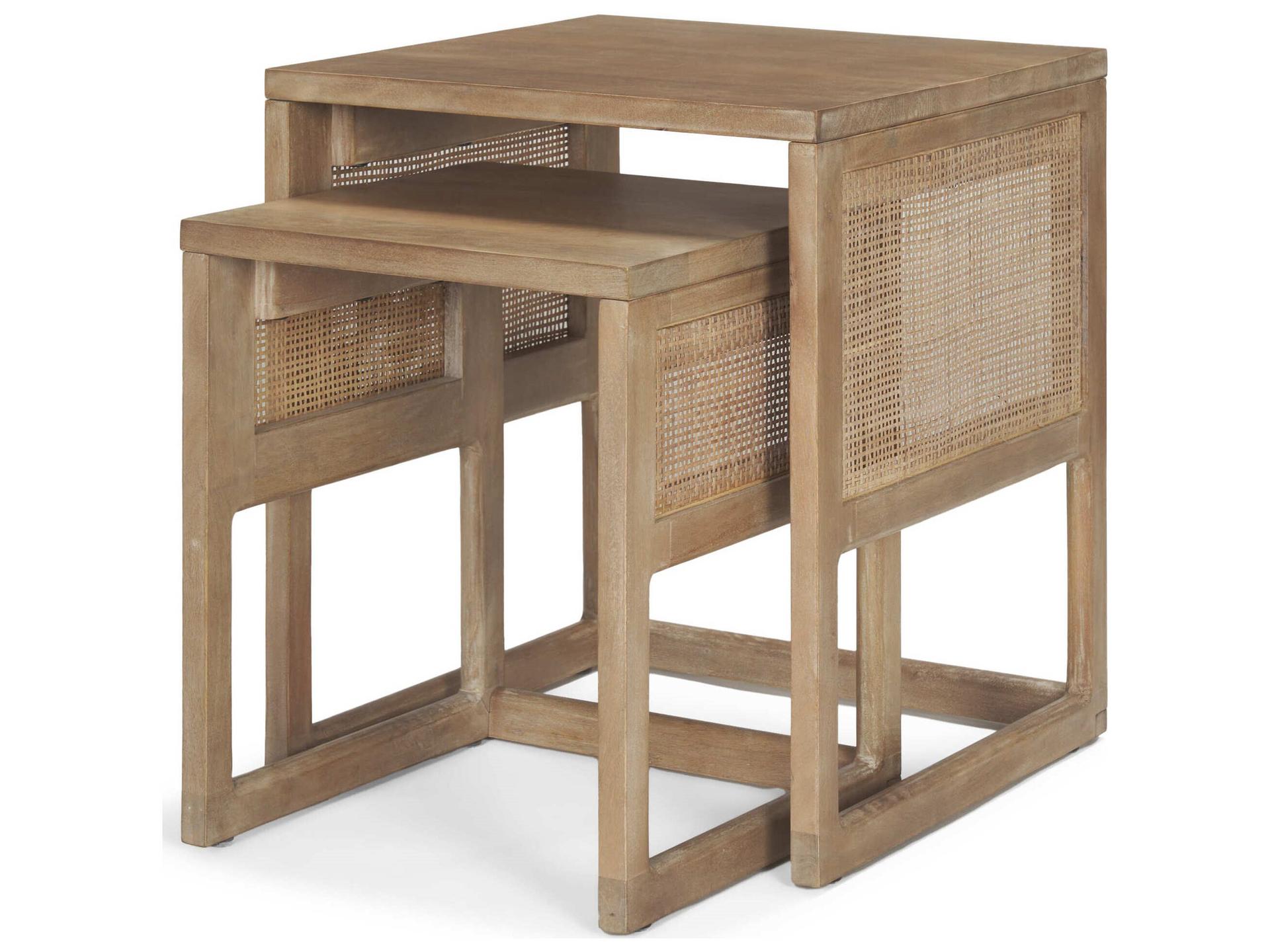 Grier Set of 2 Square Solid Mango Wood Nesting Accent Tables Light Brown