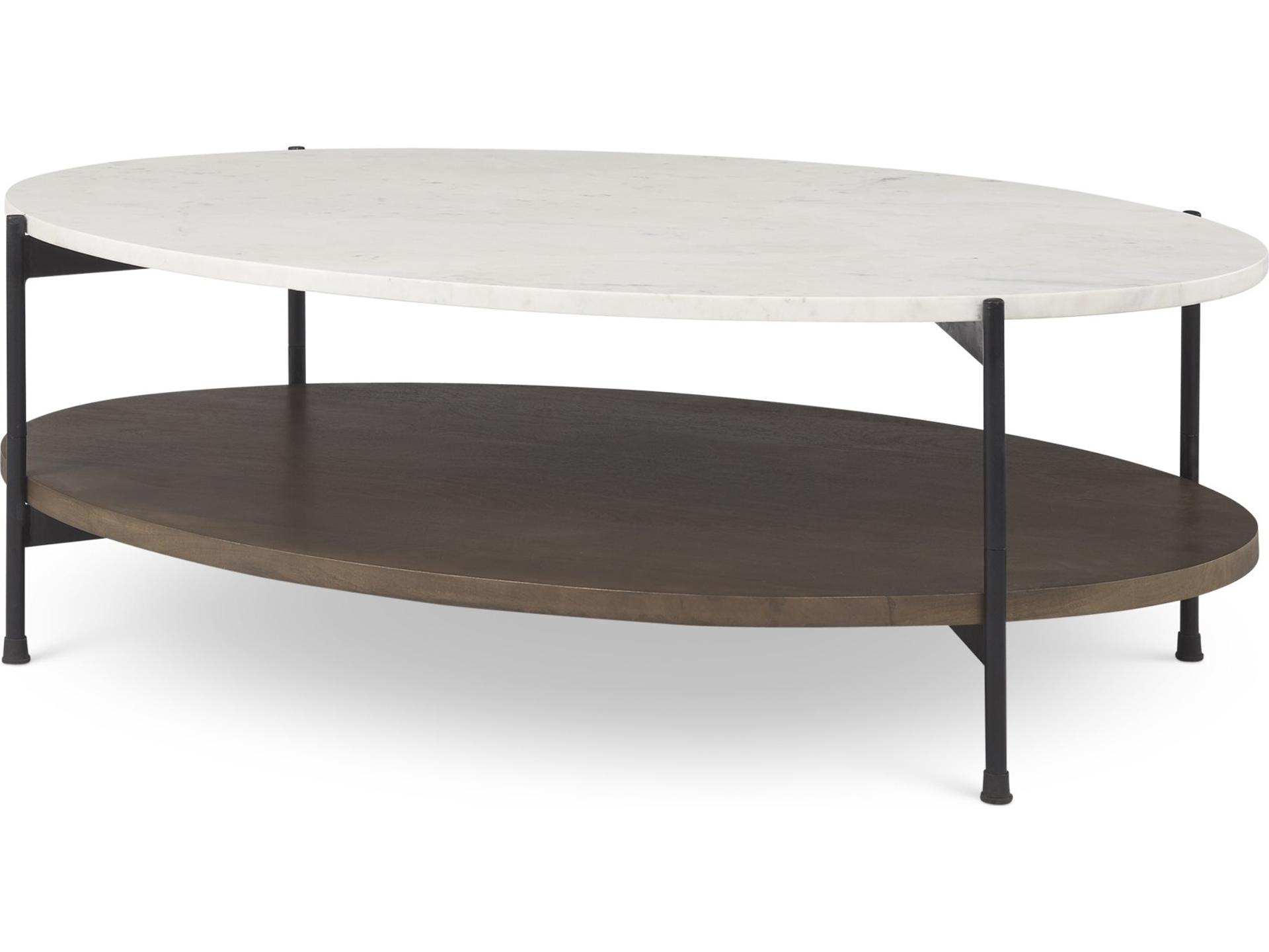 Larkin White Marble Top w/ Dark Brown Wood Shelf Oval Coffee Table