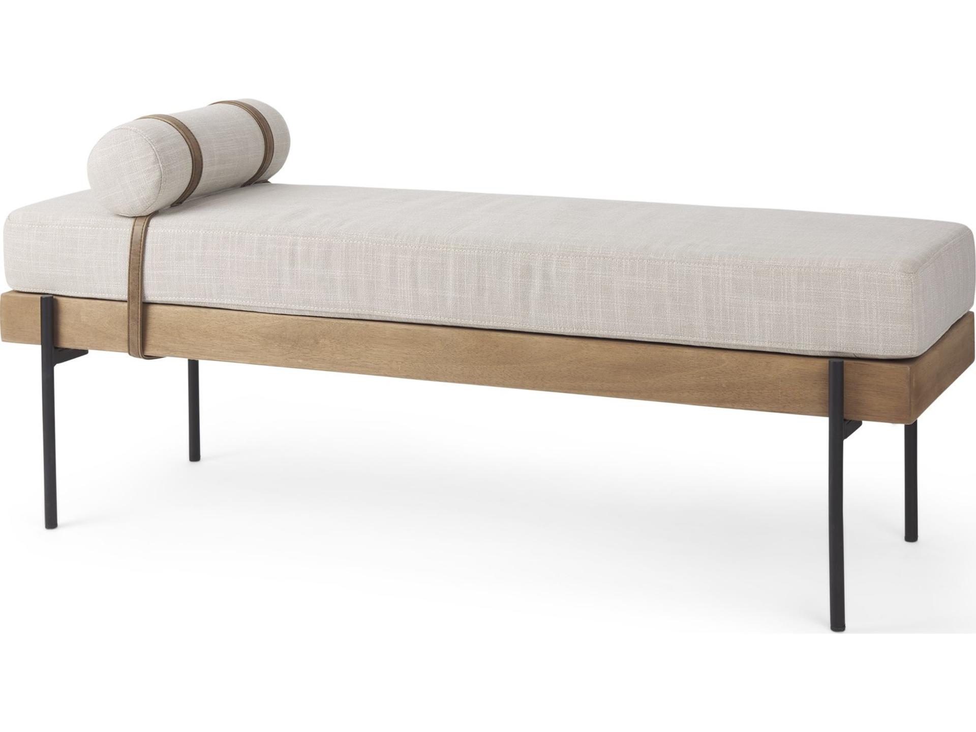 Colburne Cream Fabric w/Brown Wood Bench
