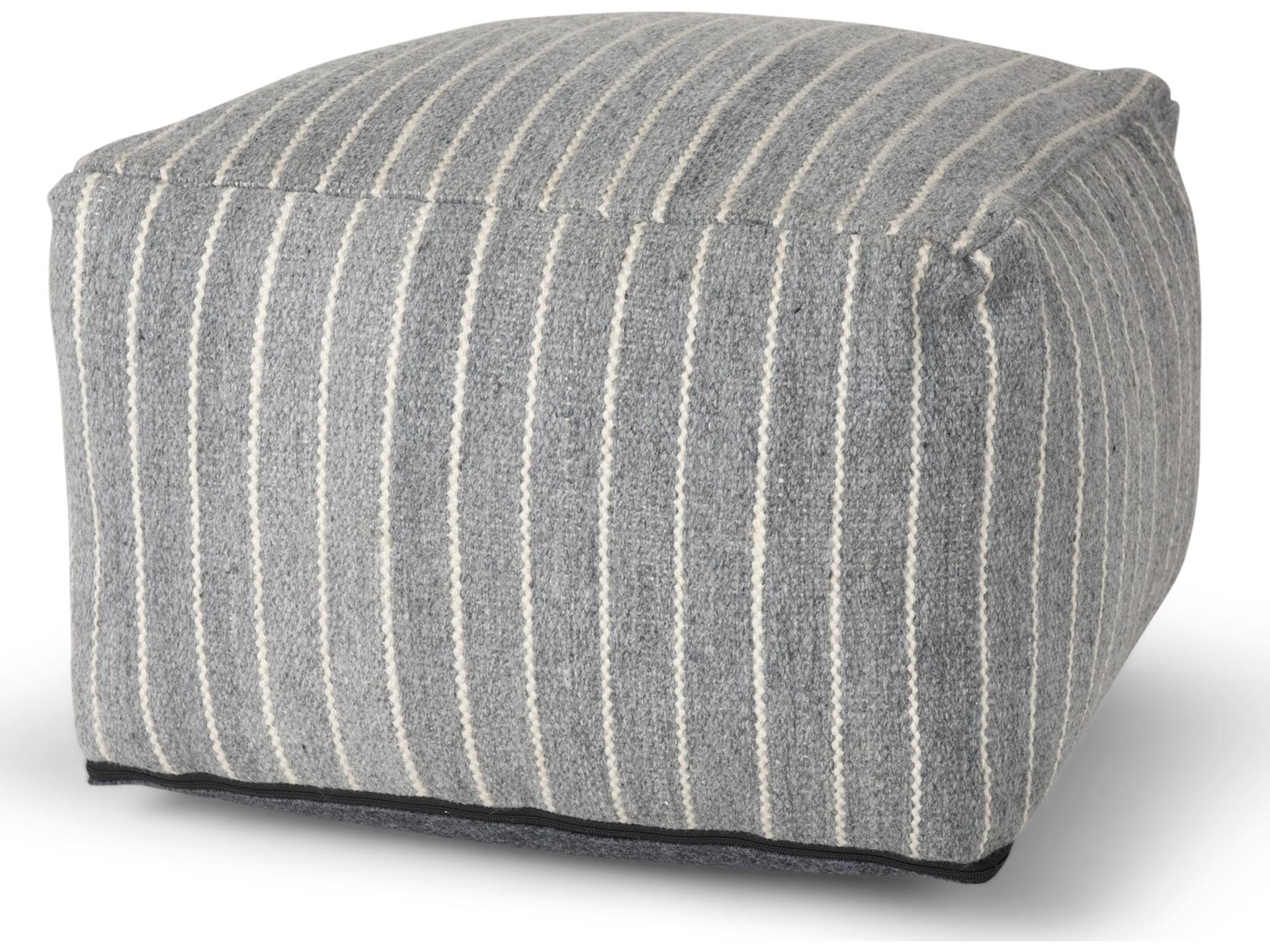 Kensie Large Blue Striped Pouf