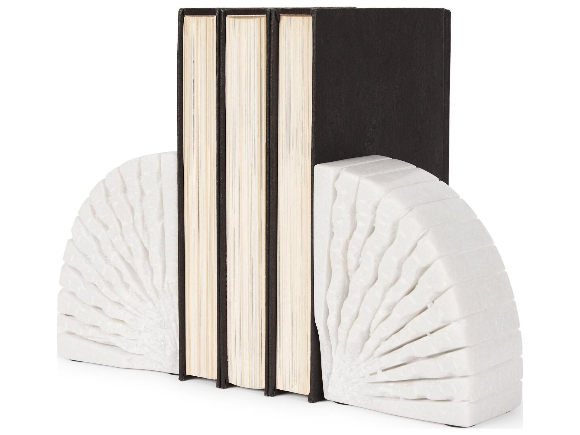 Stept White Marble Bookends w/rough carving (set of 2)