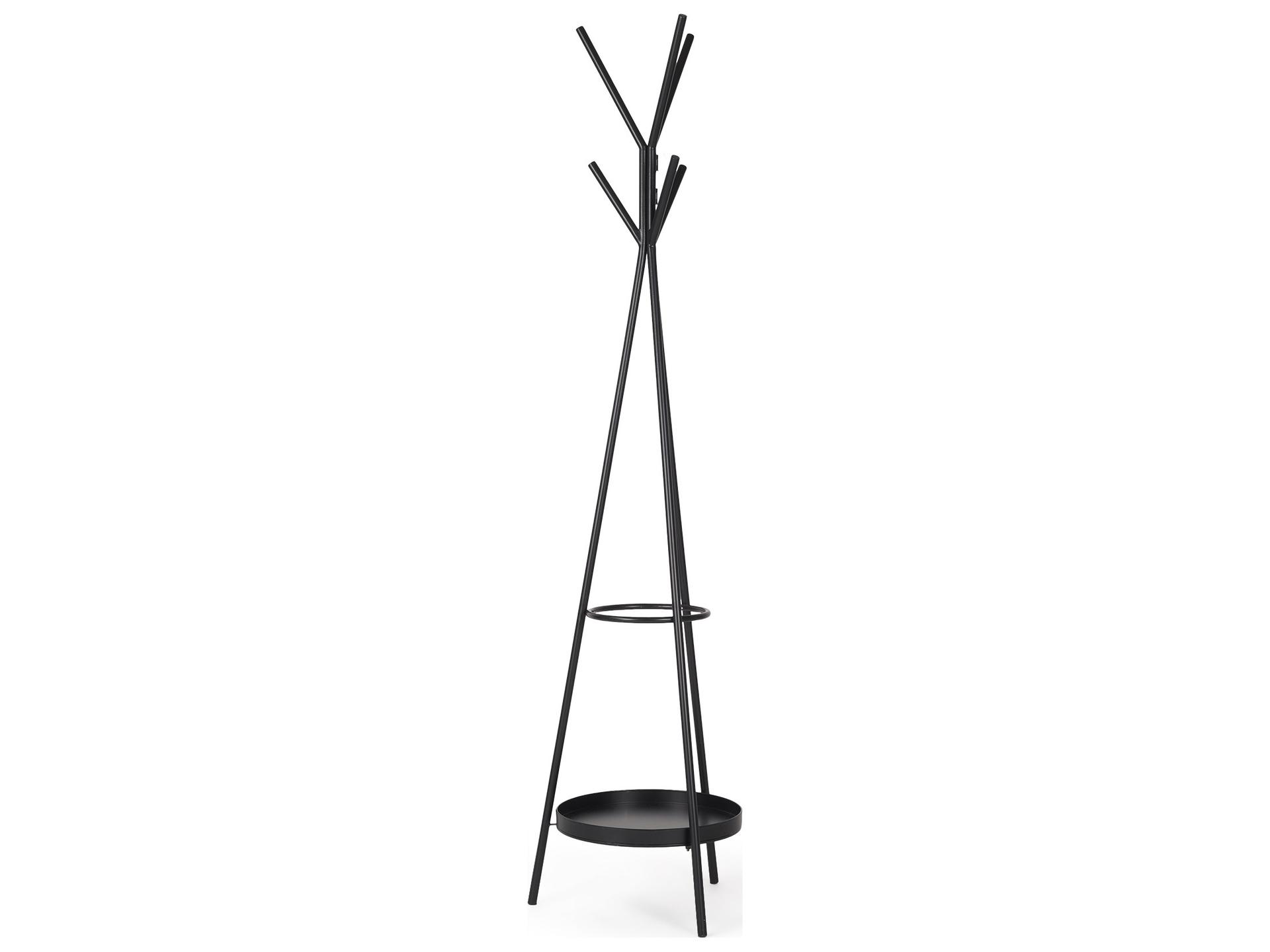 Everett Matte Black Metal w/ Two Metal Shelves Coat Rack
