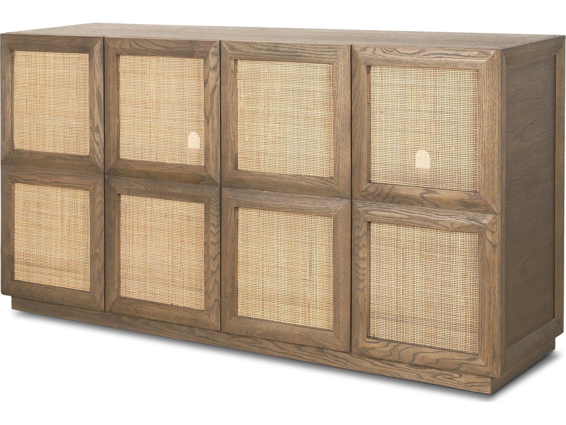 Sina Brown Oak Wood w/ Natural Rattan 4 Door Sideboard