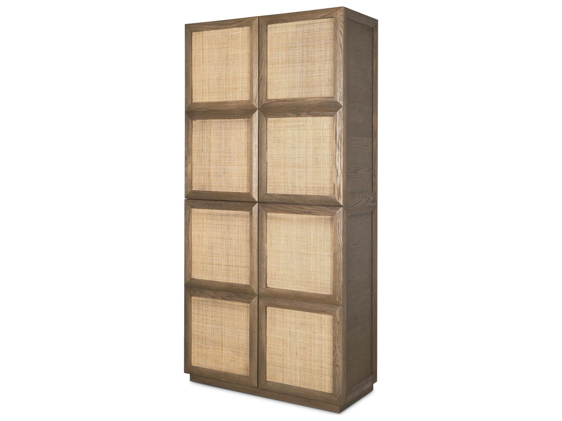 Sina Brown Oak Wood w/ Natural Rattan 2 Door Curio Cabinet