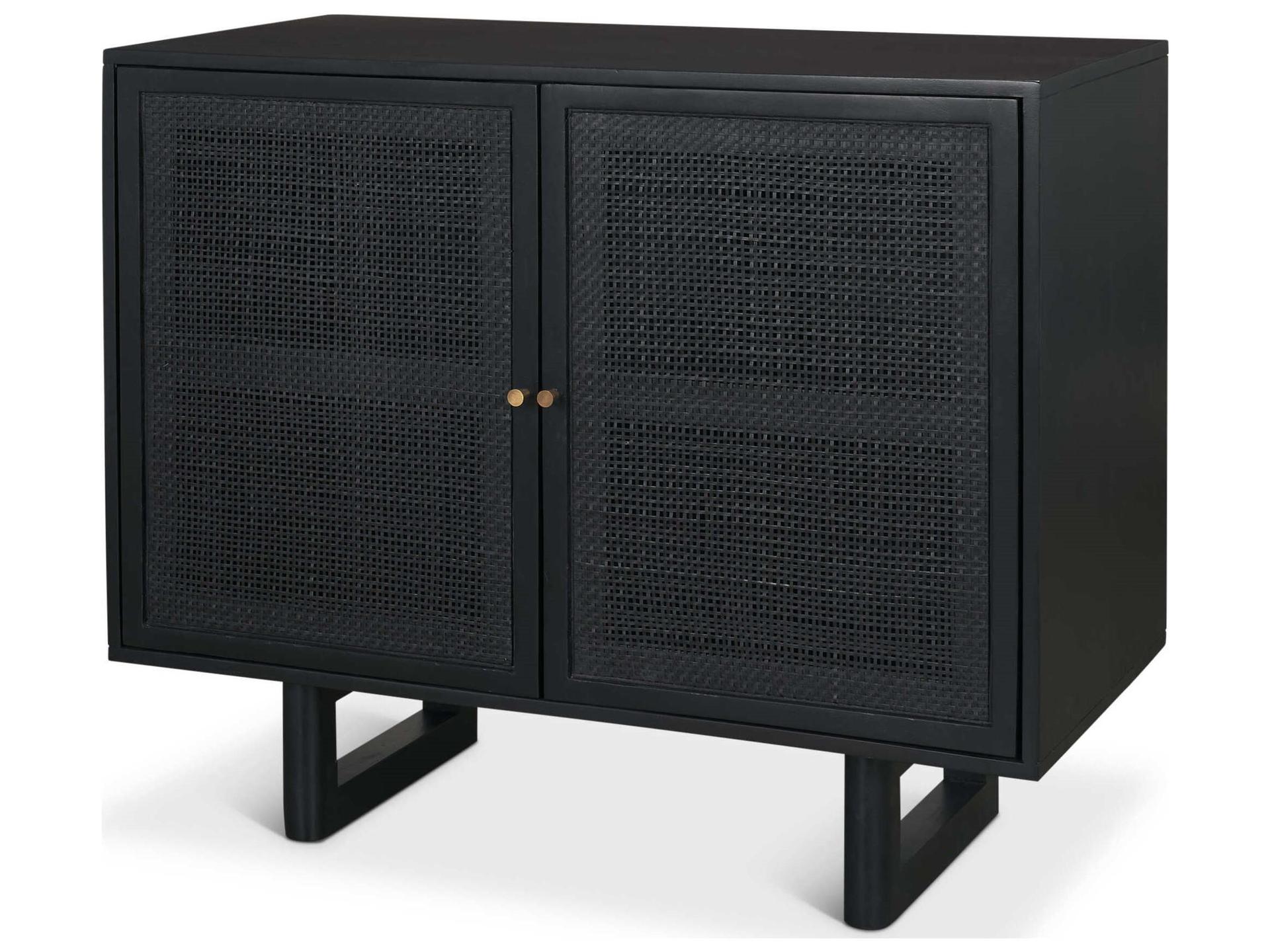 Grier Matte Black Stained Wood w/ Black Cane Accent Cabinet