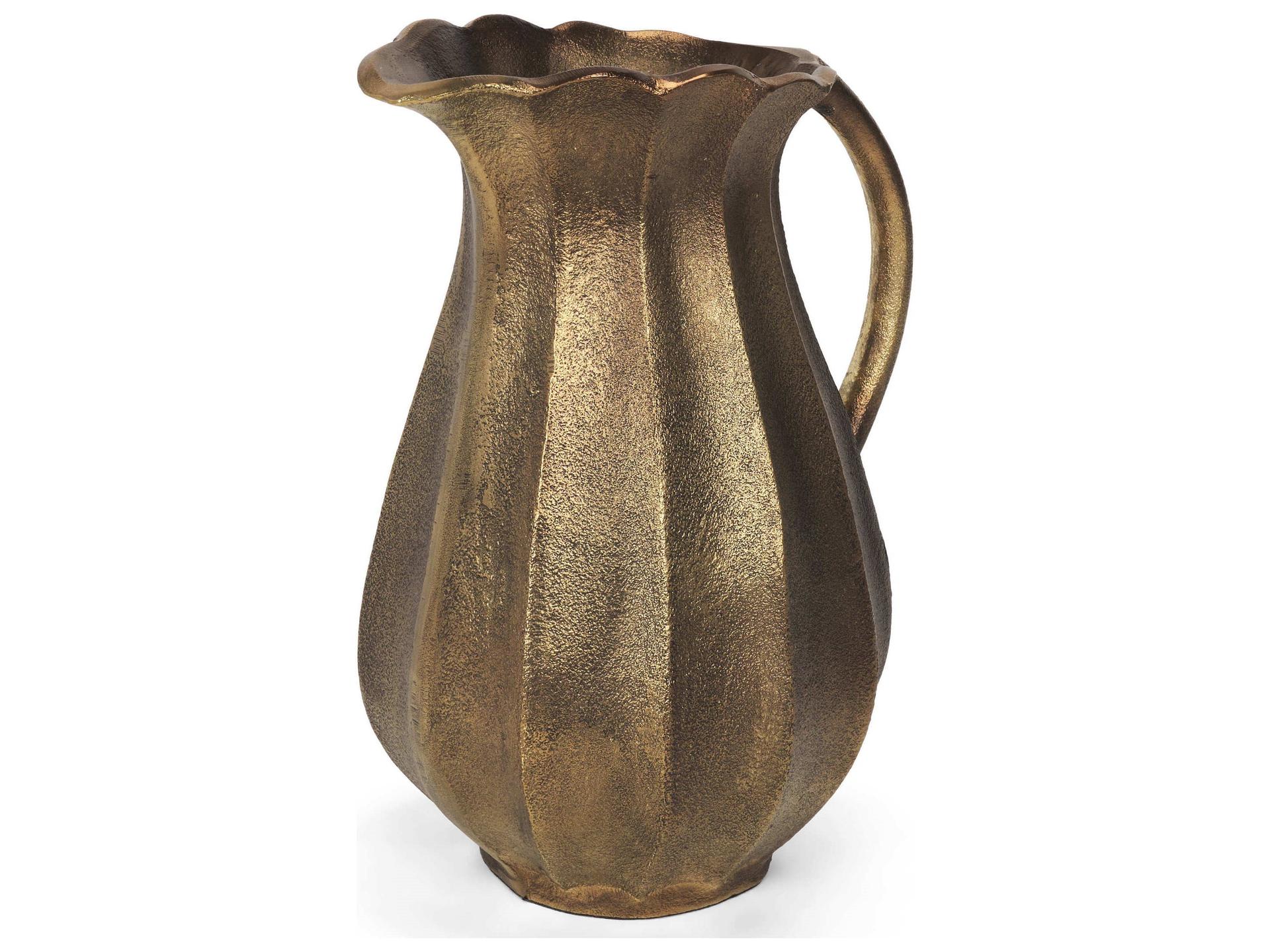Anya Antiqued Brass Scalloped Petal Cast Metal Jug