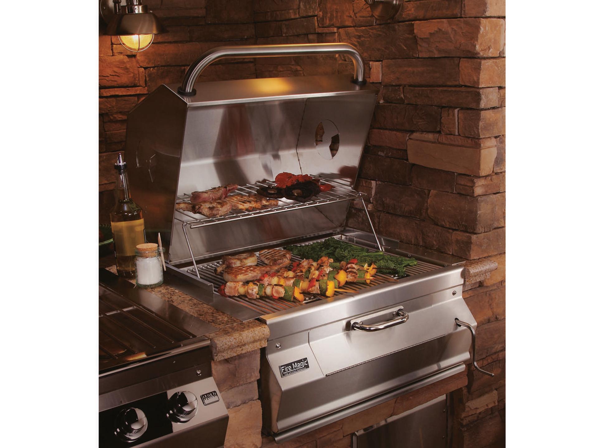 Fire Magic Charcoal Stainless Steel 24'' Built-in BBQ Grill with Smoker Oven Hood