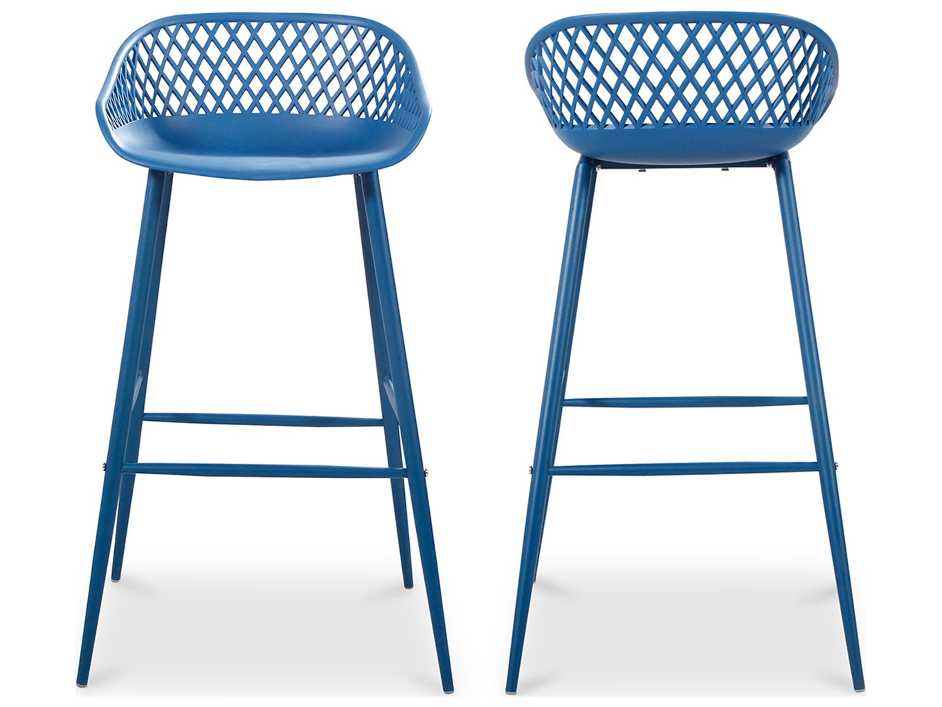 Moe's Home Outdoor Piazza Blue Aluminum Recycled Plastic Bar Stool - Set of Two