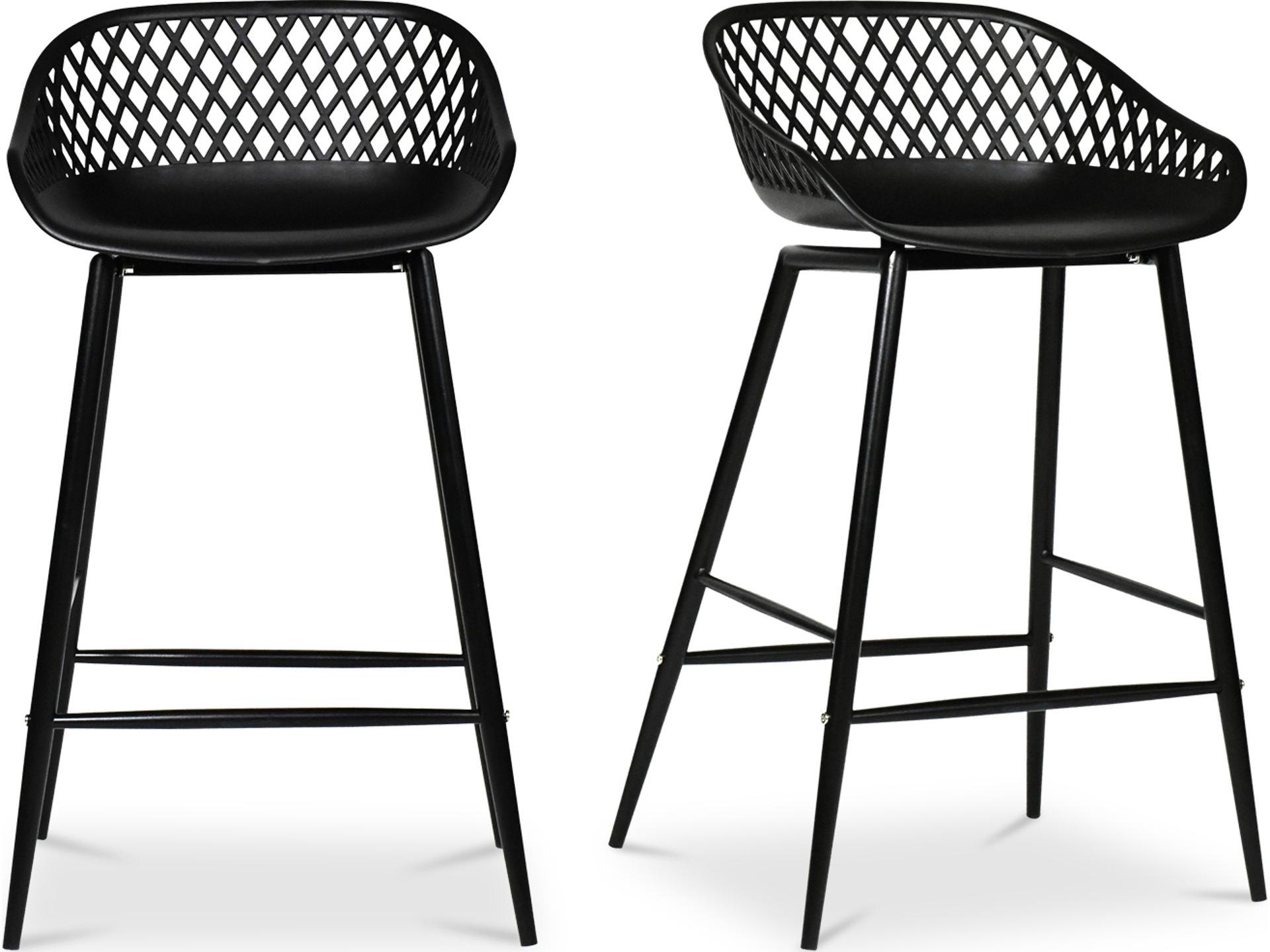 Piazza Counter Stool Set of Two in Black Recycled Polypropylene and Steel