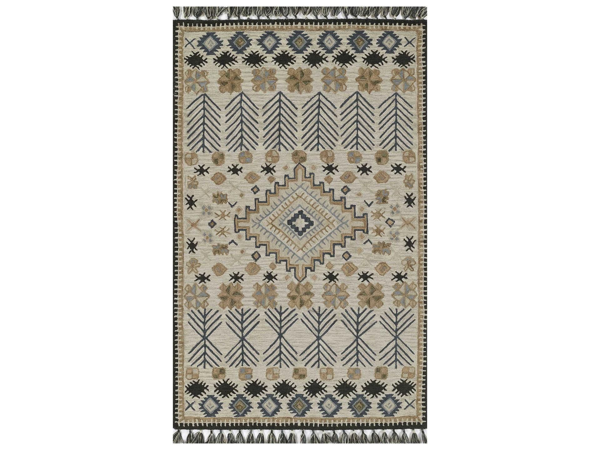 Tahoe Geometric Tribal Hand Hooked Wool Area Rug in Ivory