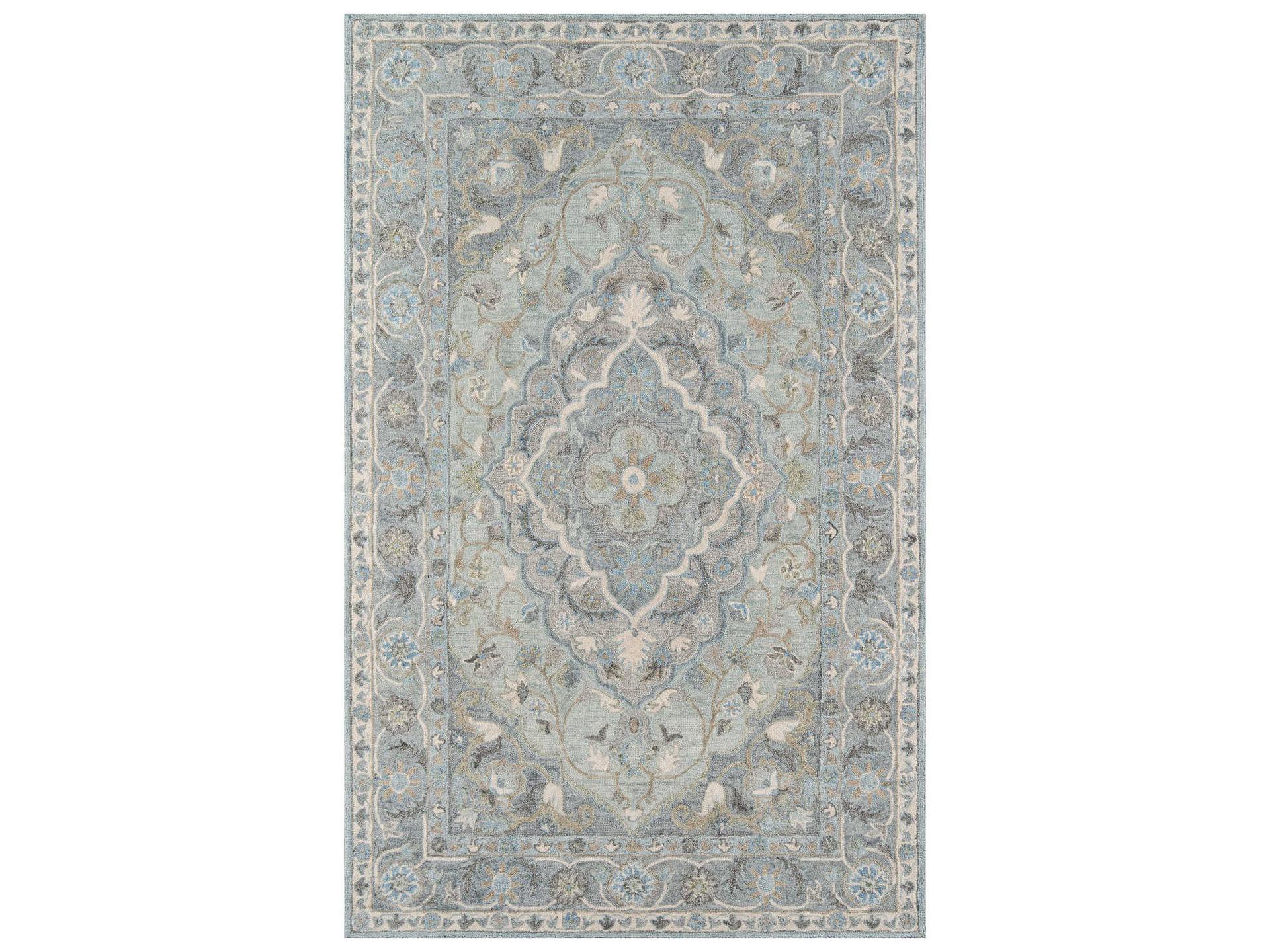 Tangier Hand-Tufted Wool Area Rug with Traditional Blue Kazak Pattern