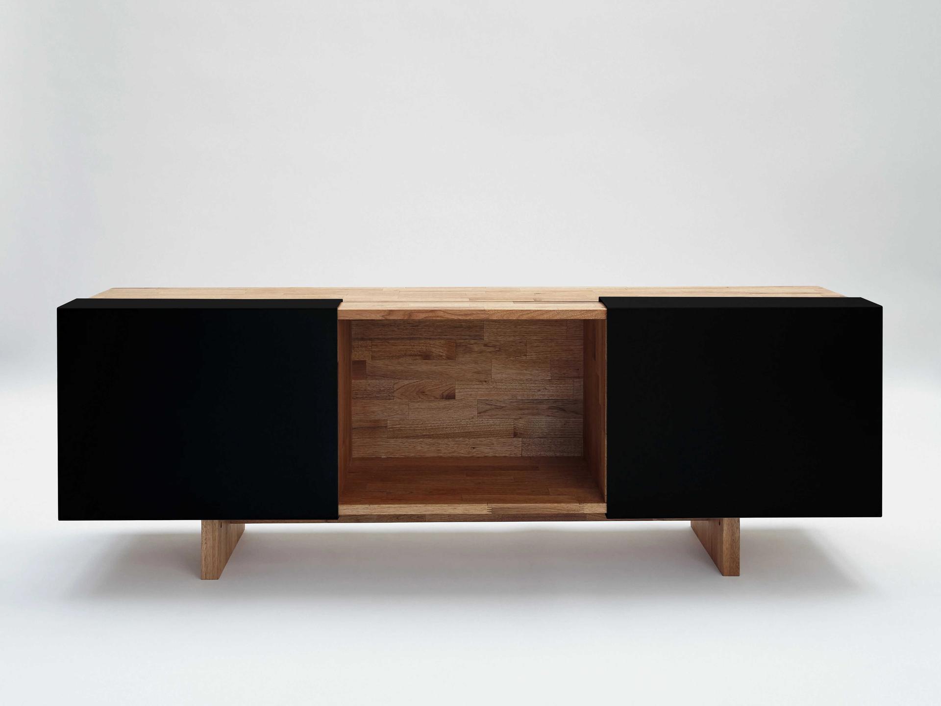 Rectangular Wood Walnut Matt Black Console Table