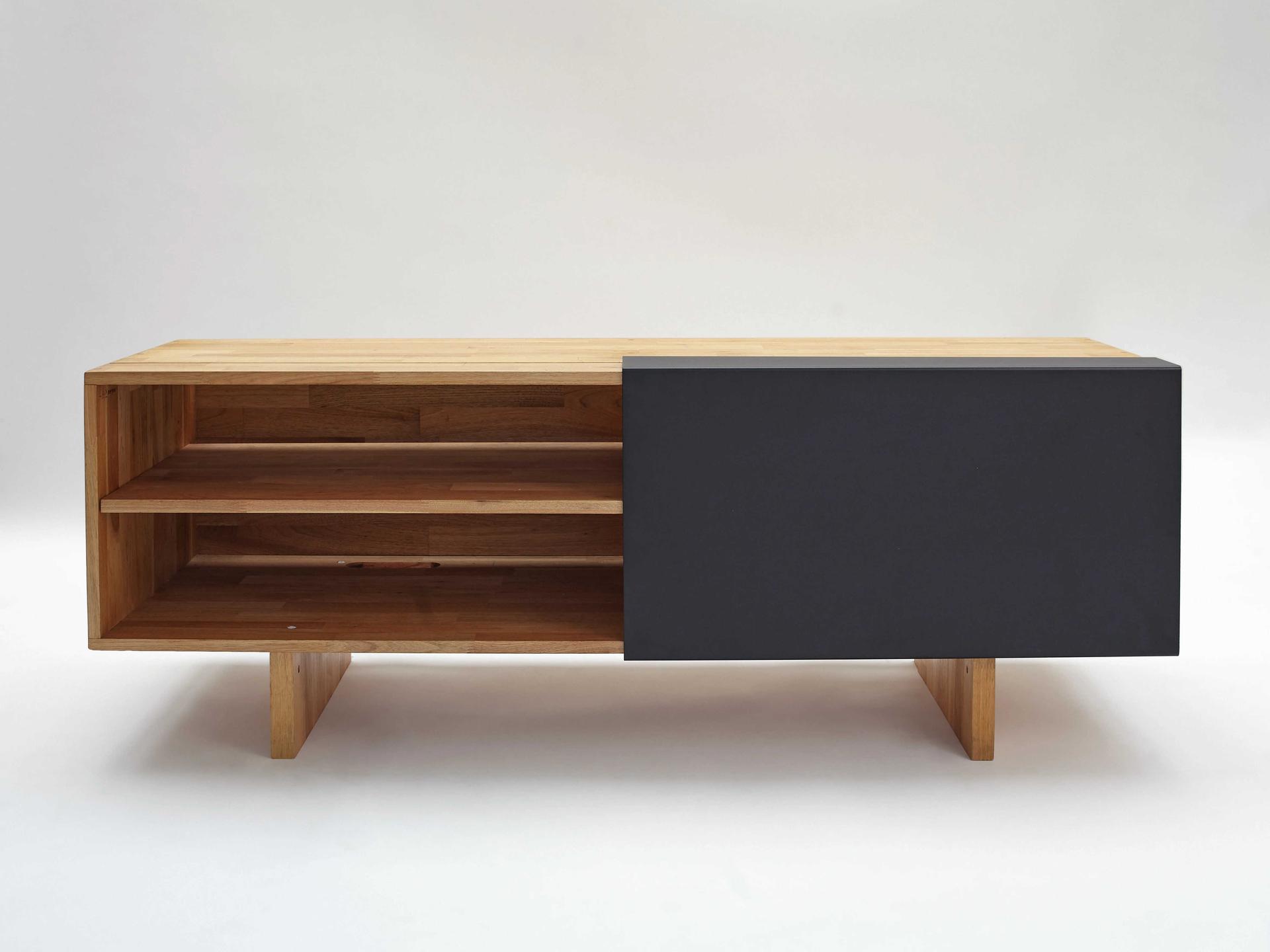 58" Walnut Wood Matte Black Media Console
