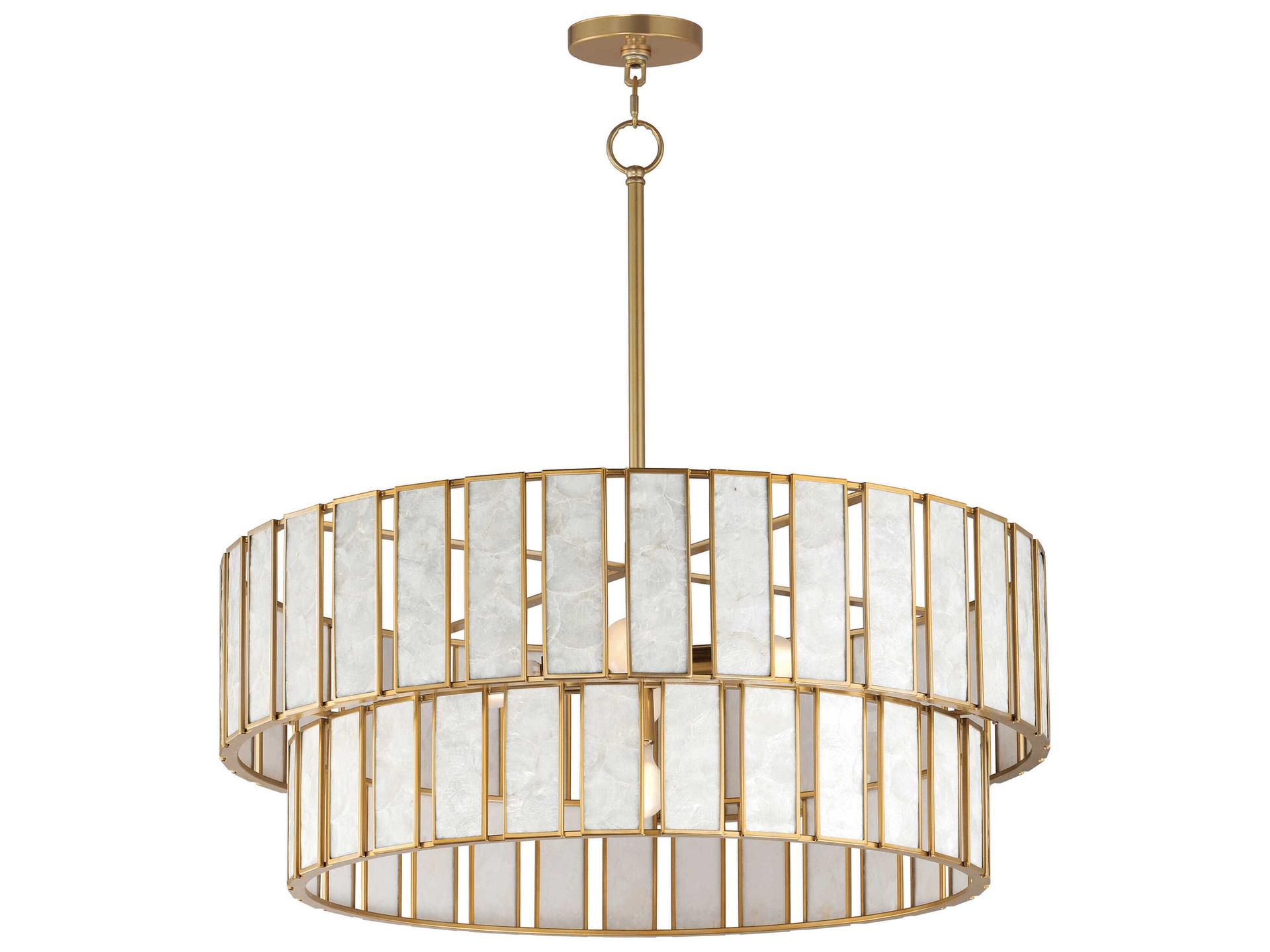 Miramar 6-Light Chandelier in Capiz and Natural Aged Brass