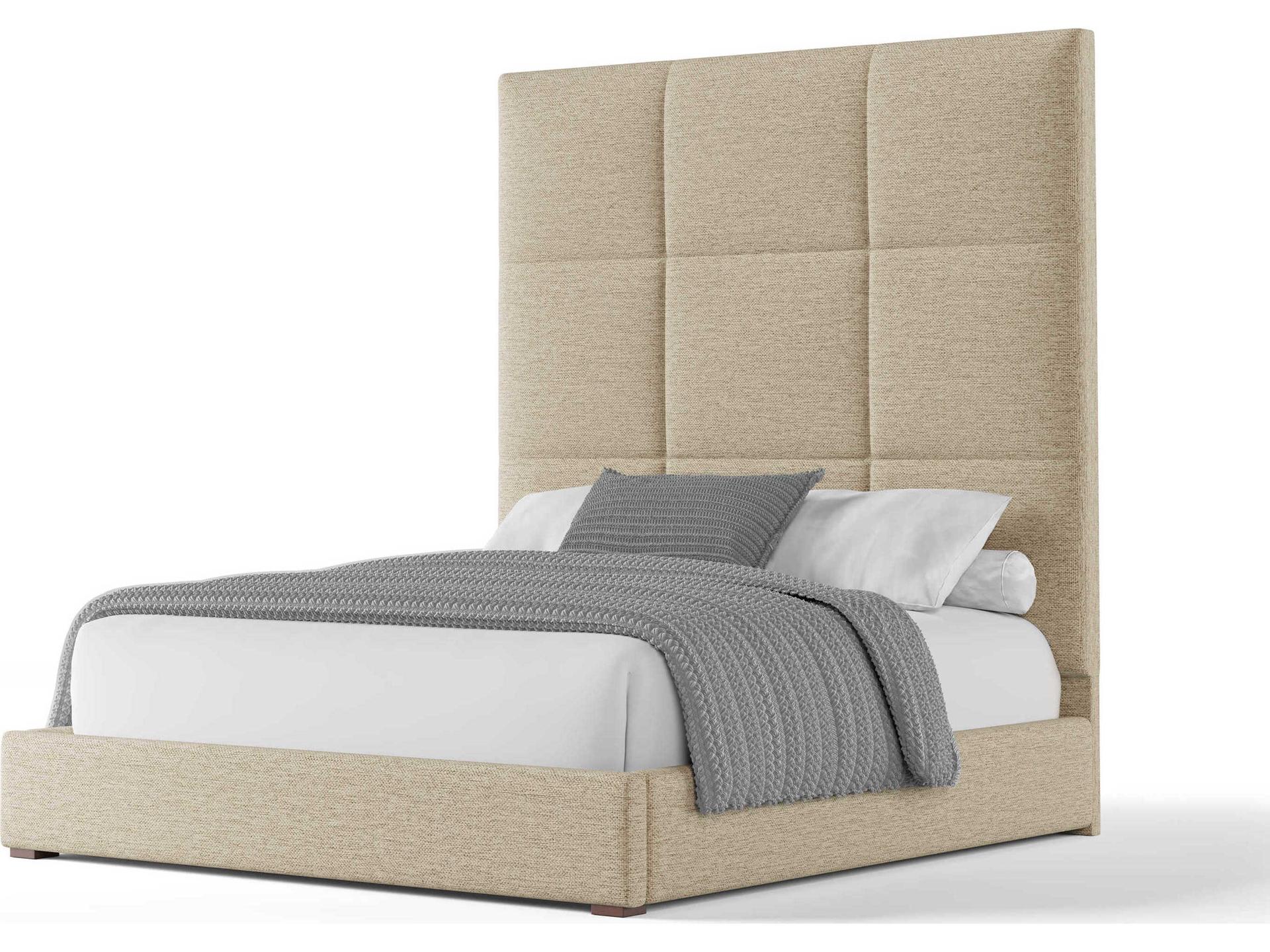 Moyra Square Tufted High Beige Upholstered Panel Bed