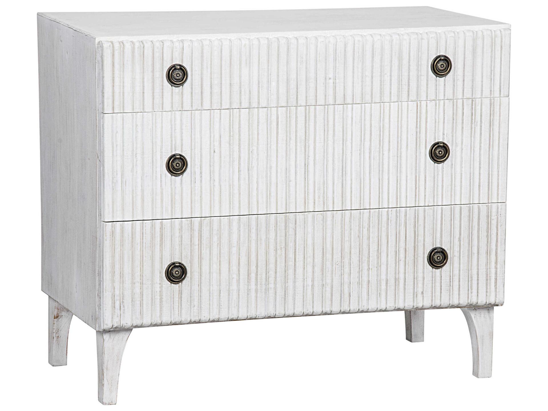 Daryl 3-Drawer Dresser in White Wash with Brass Pulls