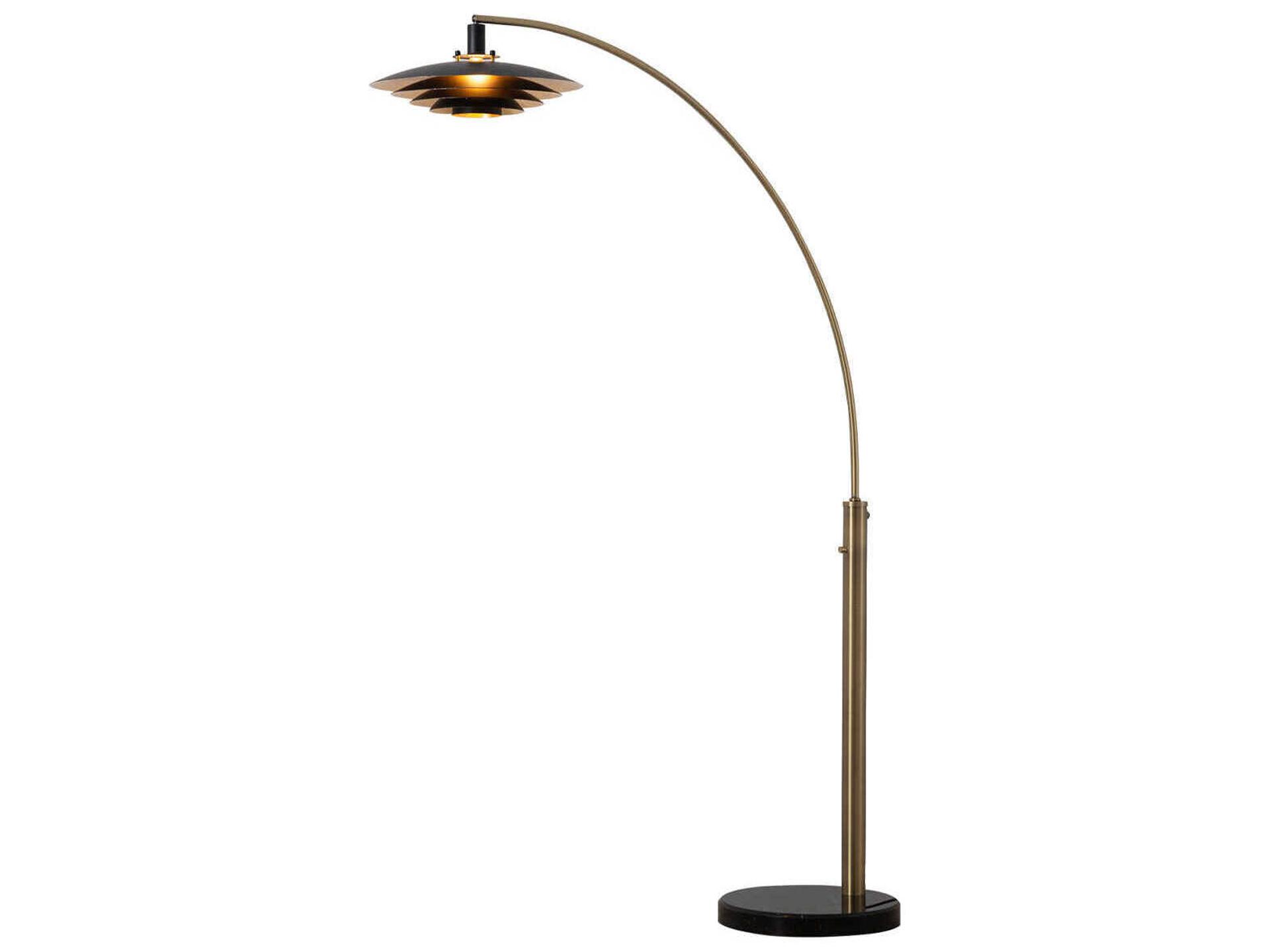 Rancho Mirage Arc Floor Lamp in Weathered Brass and Matte Black