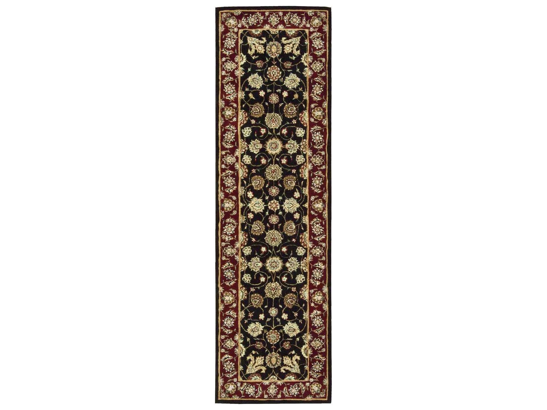 2000 Black Bordered Runner Area Rug with Wool and Silk
