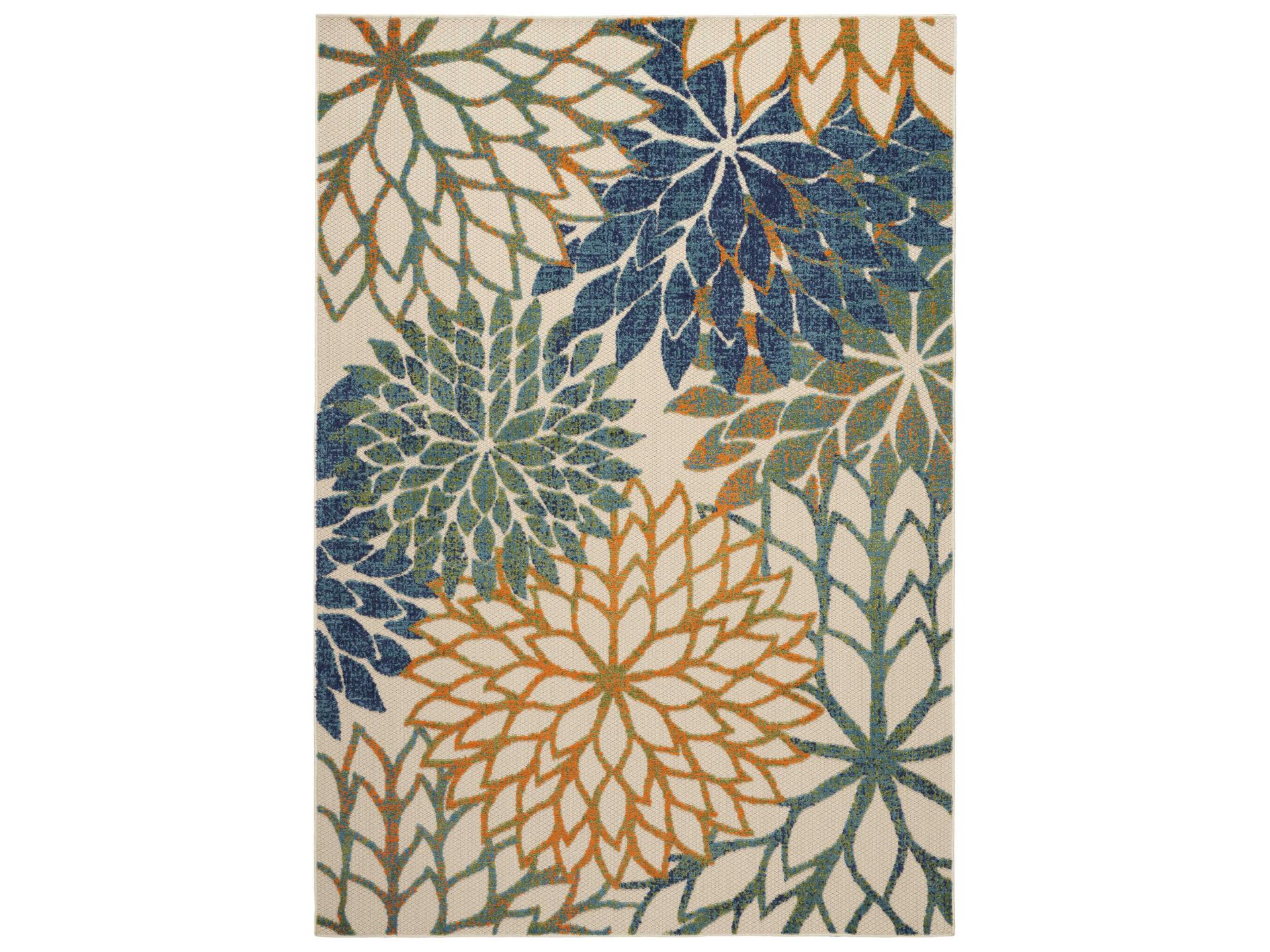 Aloha Tropical Floral Indoor Outdoor Area Rug in Blue Green