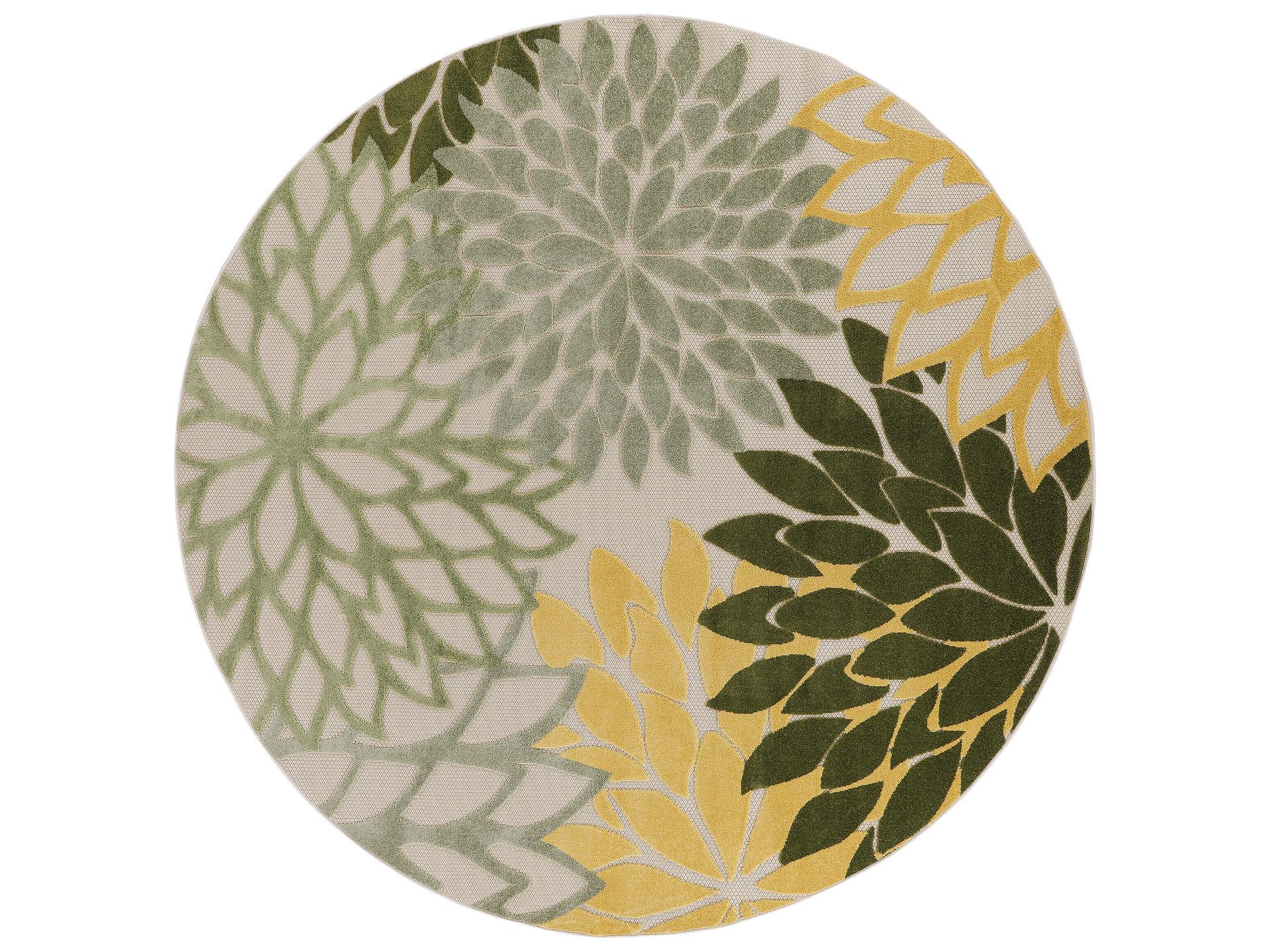 Aloha Round Indoor Outdoor Rug Green Multicolor Floral