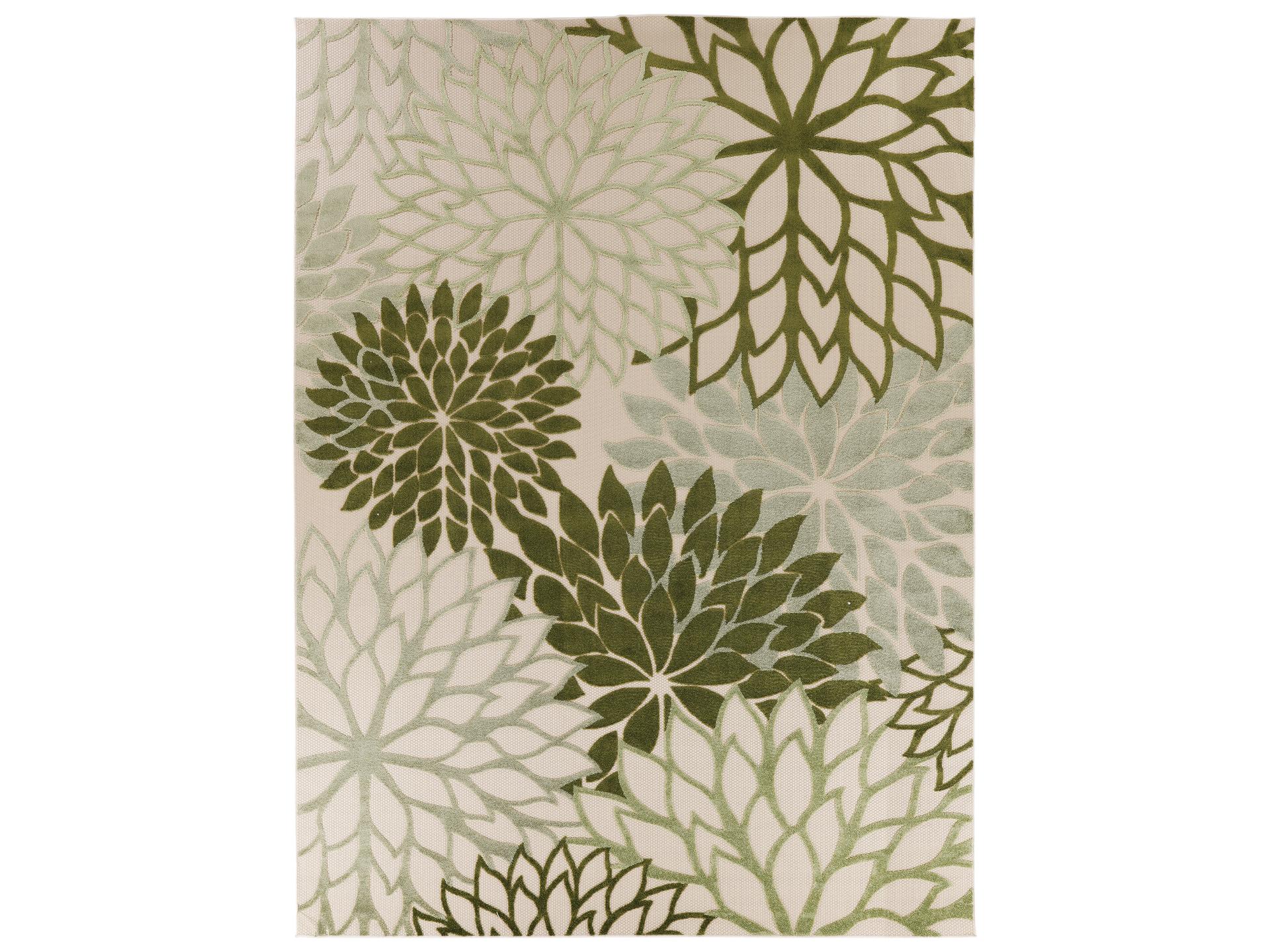 Aloha Indoor Outdoor Area Rug in Ivory and Green