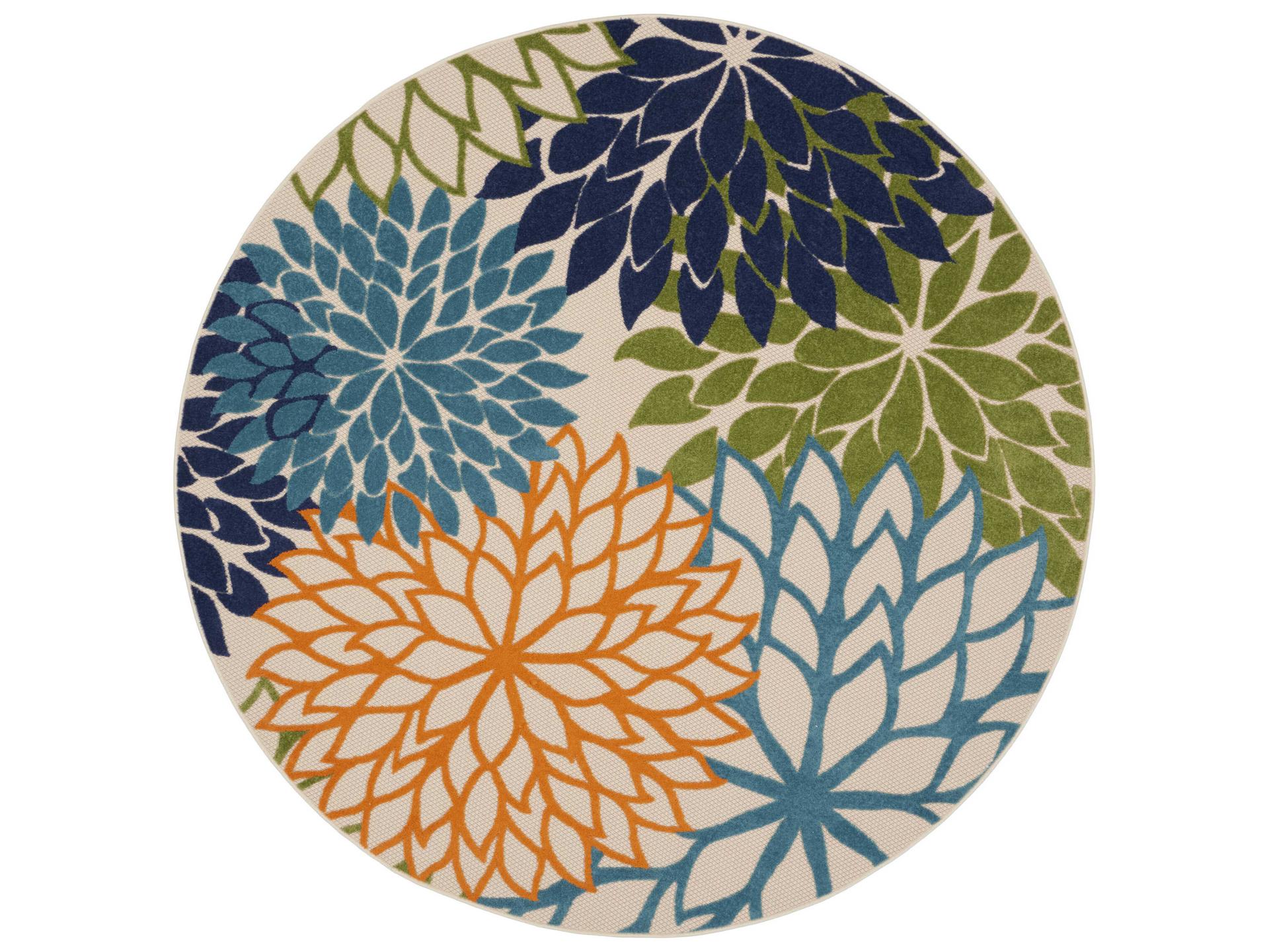 Aloha Round Indoor Outdoor Rug Multicolor Floral
