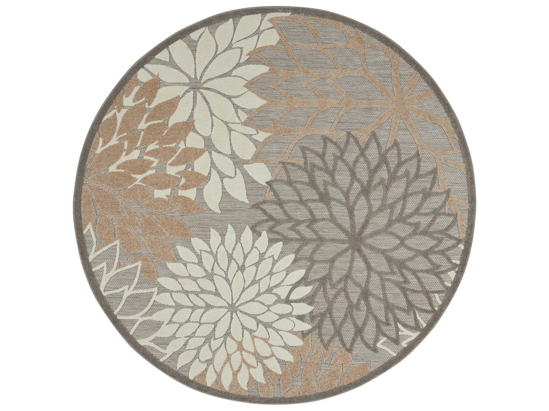 Aloha Indoor Outdoor Rug Natural Floral Round