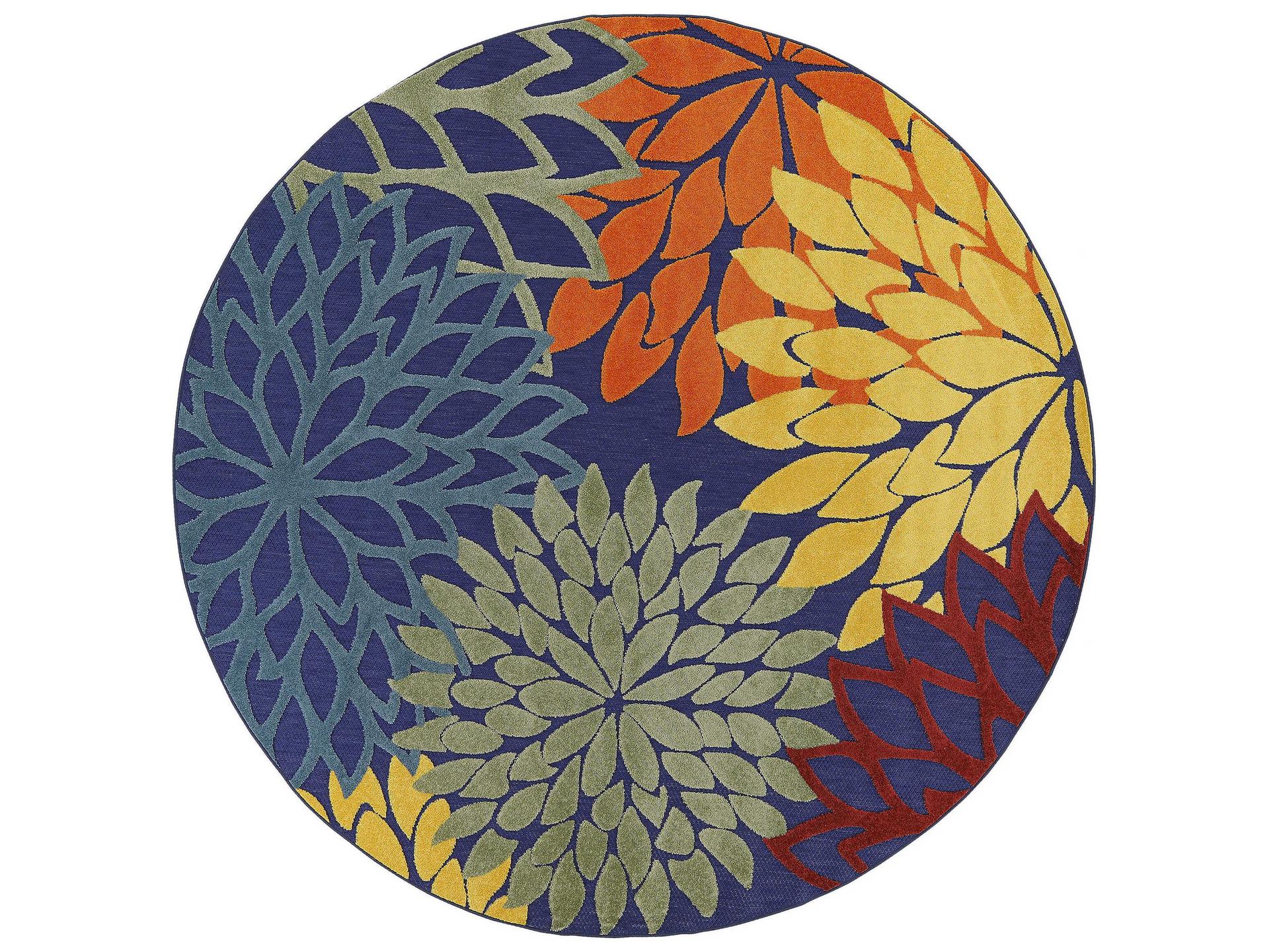 Aloha Round Indoor Outdoor Floral Rug