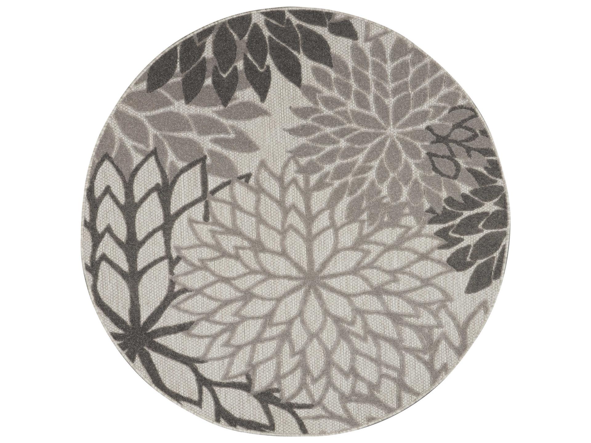 Aloha Outdoor Floral Silver Grey Area Rug