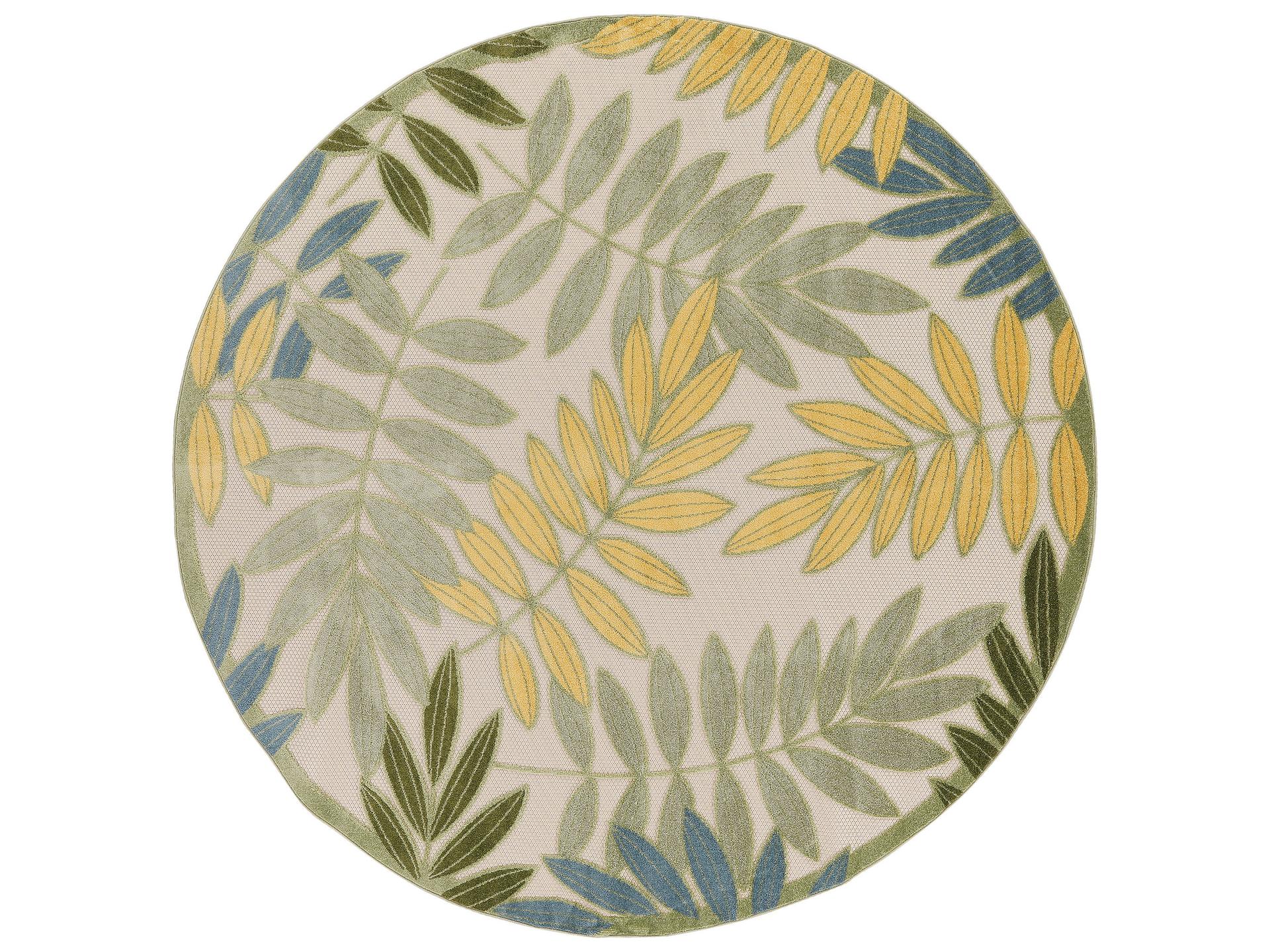 Aloha ALH18 Round Indoor Outdoor Rug Tropical Leaf